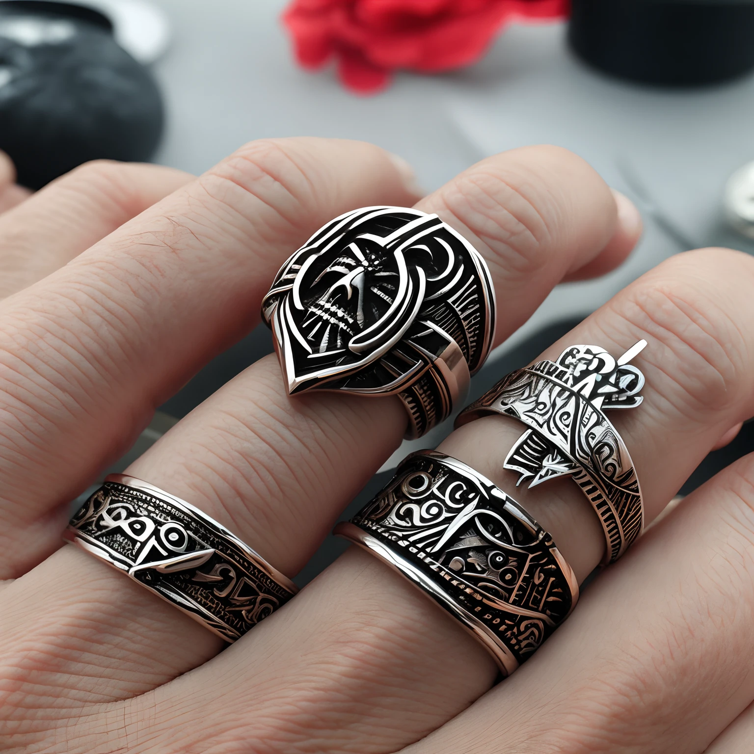 Rings like those of people in heavy metal bands, masterpiece, super detail, best quality, (finger:-1), (hand:-1)