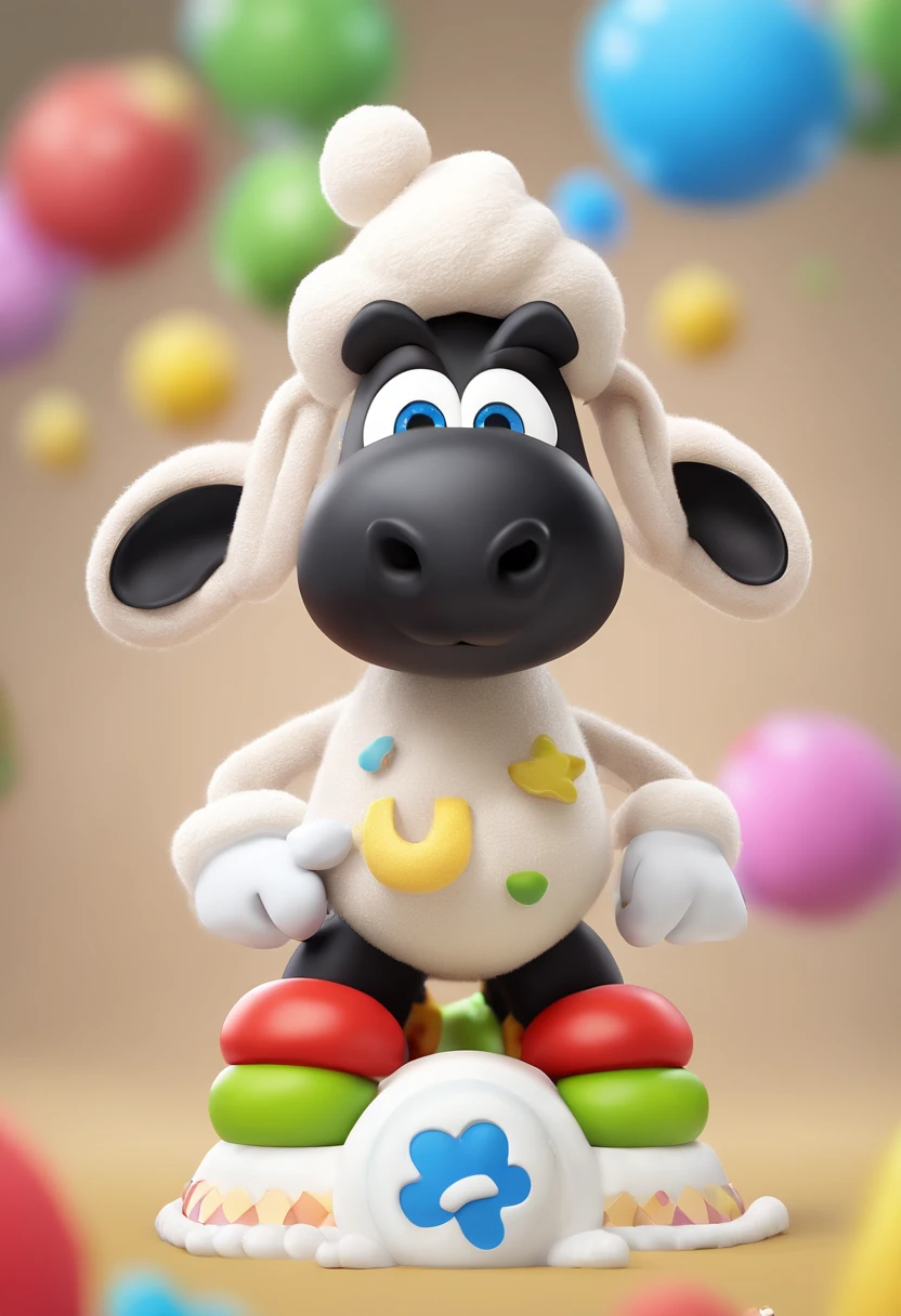 (Shaun the Sheep), Character design, Shaun the Sheep, Super cute blind box style, tchibi, full bodyesbian, exaggerated expressions and movements, Clean background, bright iridescent highlights, Studio lighting, Atmospheric lighting, The texture is delicate, High detail, high resolution, C4D, 。.3D, blender, 8K, Best quality, hyper HD