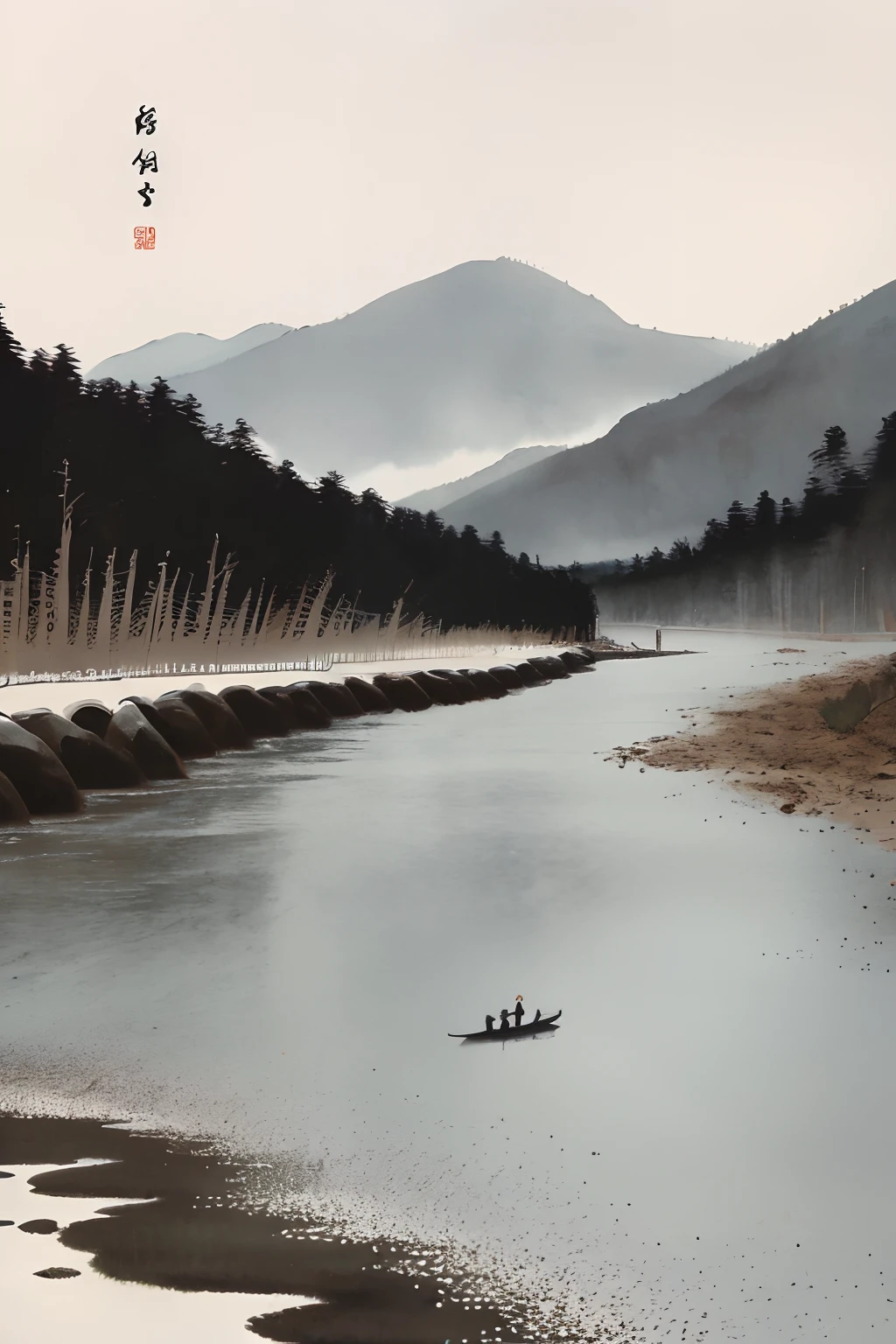 Prompts
Copy
Chinese landscape painting，ink and watercolor painting，water ink，ink，Smudge，Faraway view，Ultra-wide viewing angle，Meticulous，Fishing boat vistas，Meticulous，Smudge，low-saturation，Low contrast，Fishing alone in the cold river snow，snow landscape，Beautifully depicted，A detailed，acurate，Works of masters，tmasterpiece