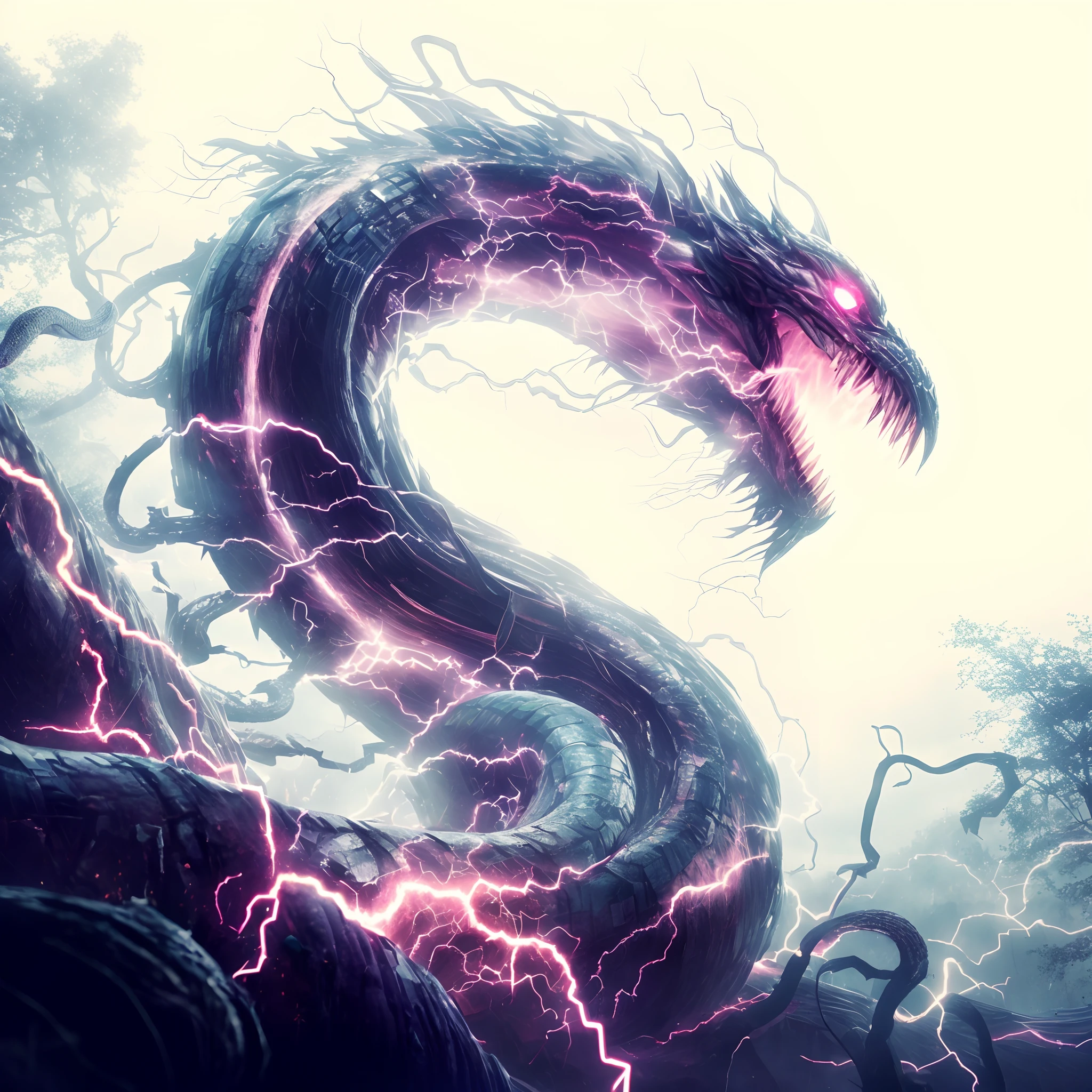 Giant serpent monster, emitting electricity