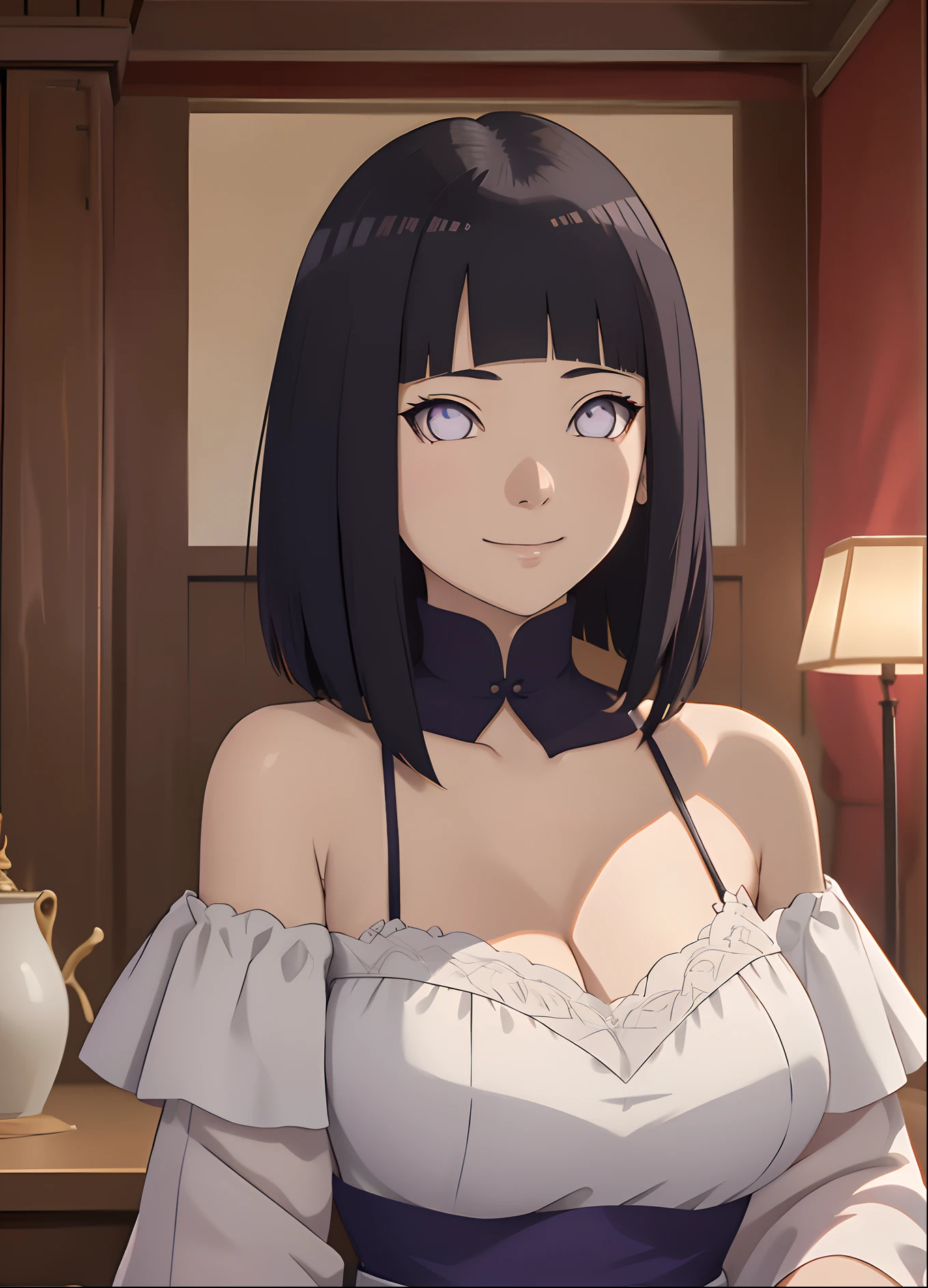 tmasterpiece, hoang lap , (Complicated details),camisole (rich colourful),Off-the-shoulder attire,Large breasts,Lysis membrane illumination, the Extremely Detailed CG Unity 8K Wallpapers , hyouka\(Boruto\), 1girll, 独奏,Be red in the face,looks into camera,ssmile