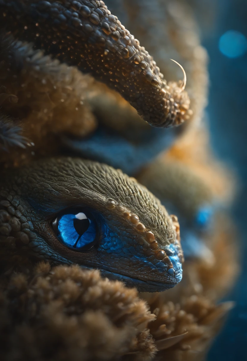 Cute creatures from space. terraforming. Blue skin，alien flora, Miki Asai Macro photography, Close-up, ultra - detailed, trending on artstationh, Sharp focus, studio photo, Intricate details, Highly detailed, author：Greg Rutkovsky
Facial details, Detailed skin
