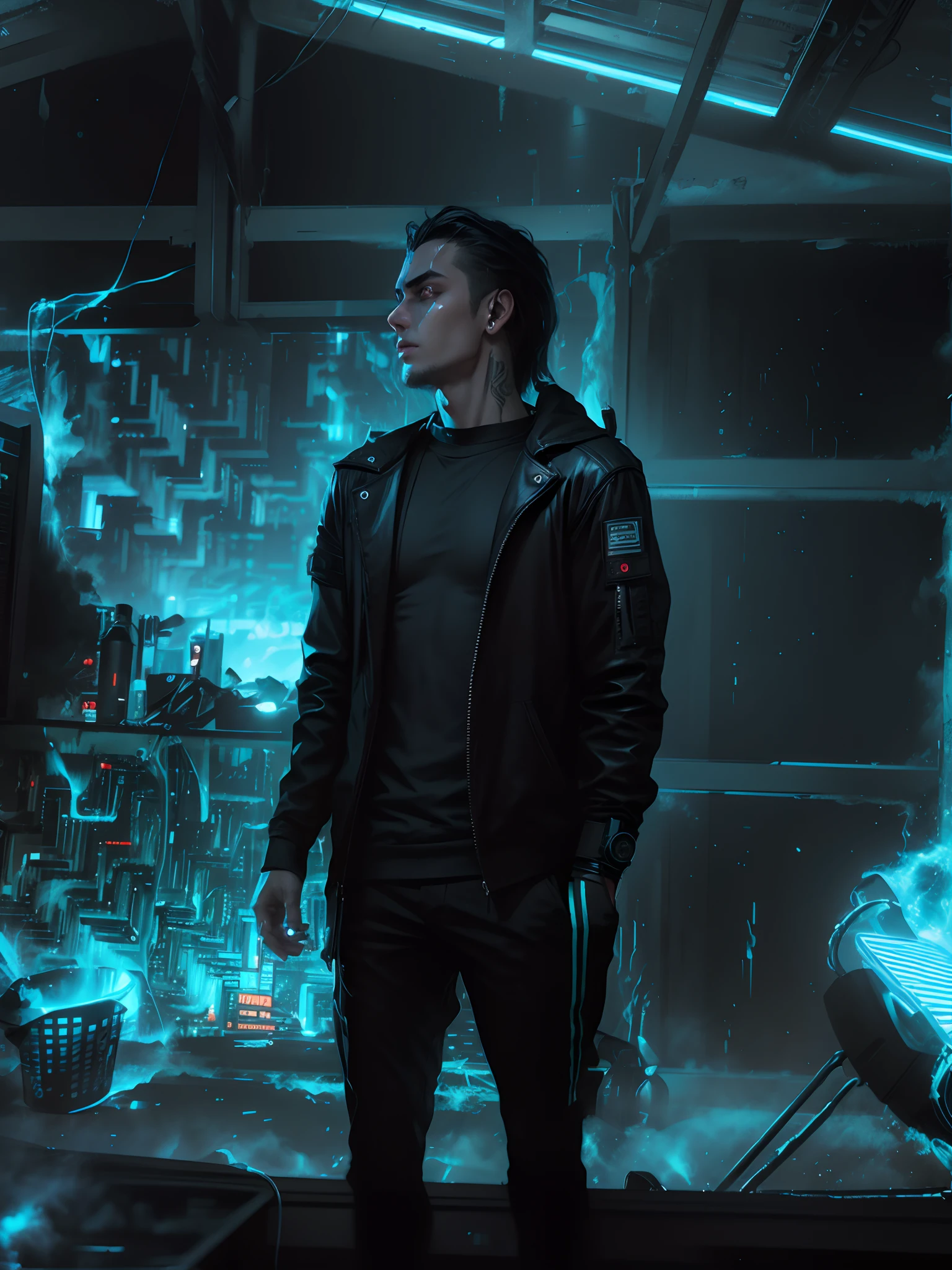 Change background cyberpunk, handsome boy, realistic face,8k, ultra, realistic light and smoke,
