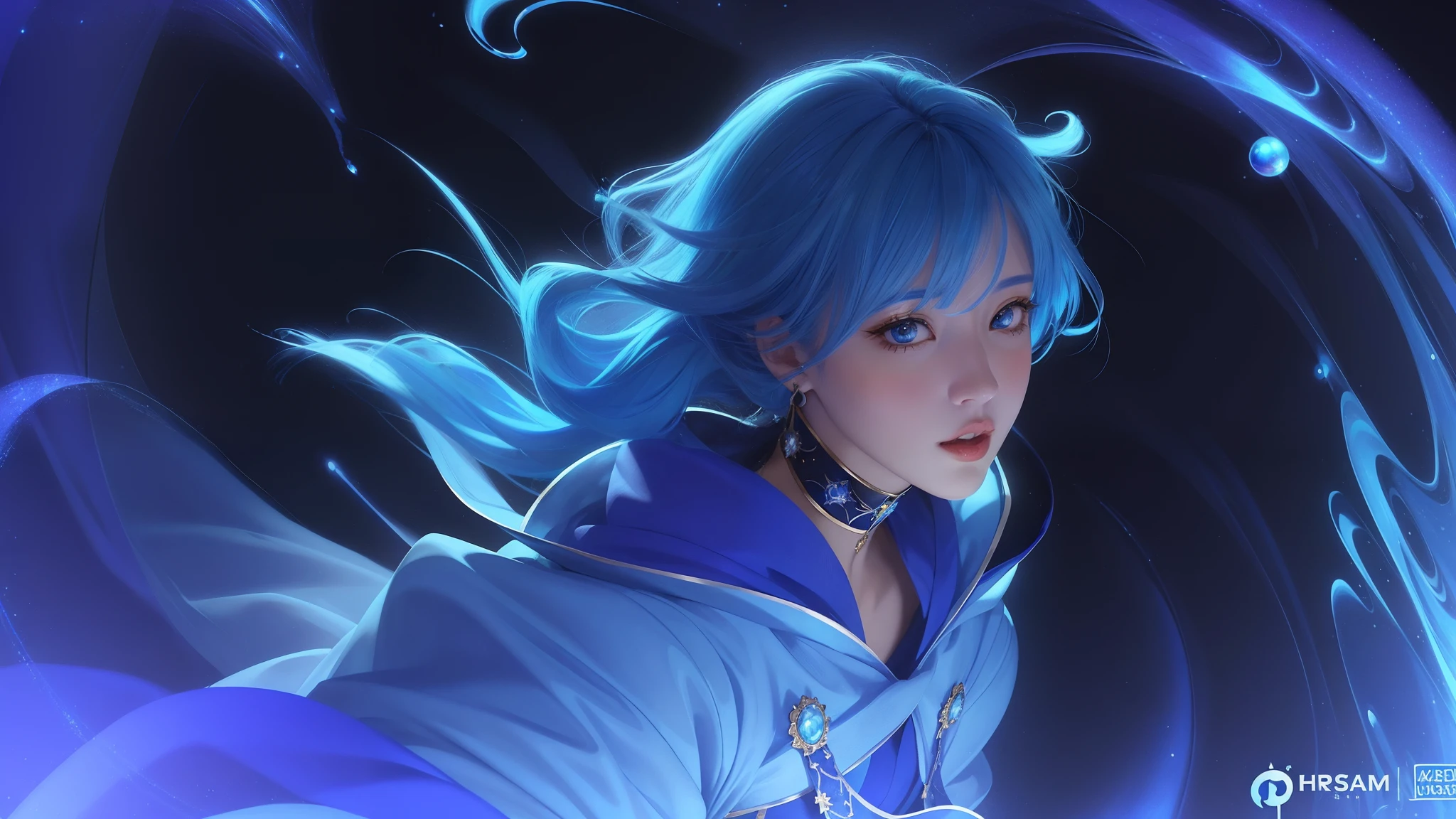 a close up of a woman with blue hair and a blue dress, Portrait Chevaliers du Zodiaque Fille, knights of zodiac girl, Beautiful celestial mage, Artgerm JSC, Extremely detailed Artgerm, ! Dream art germ, artgerm detailed, Anime fantasy illustration, Art germ. anime illustration, by Yang J, artgerm portrait