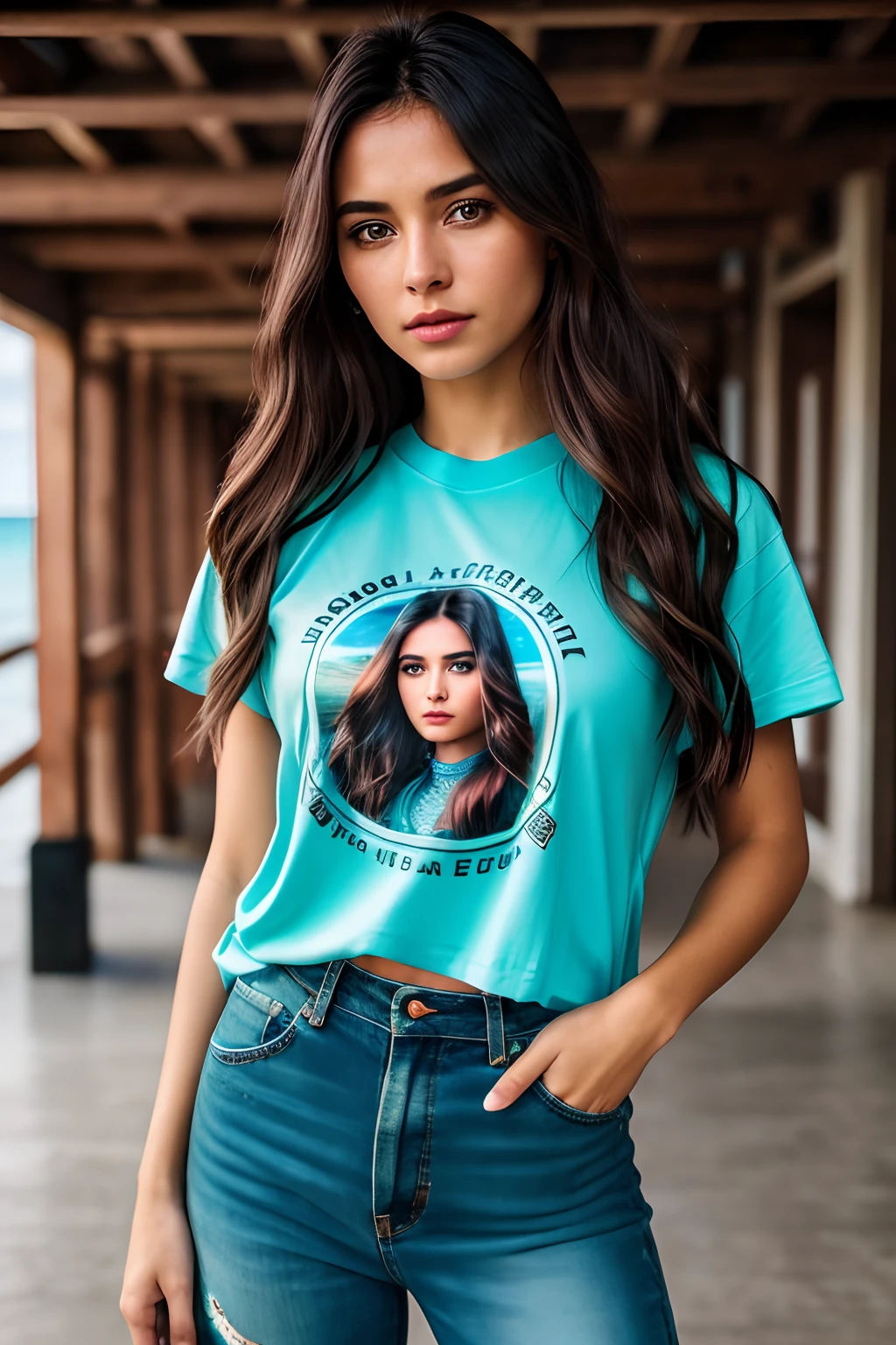 a woman as a sexy TikTok influencer, Latin, Ocean hair, Les yeux vert clairs , angry, (extremely detailed CG unity 8k wallpaper), photo of the most beautiful artwork in the world, Professionnel Majestical (photographie par Steve McCurry), 8K UHD, DSLR, softlighting, High quality, grain du film, Fujifilm XT3 mise au point nette, f 5.6, High detail, mise au point nette, dramatique, (portant un t-shirt punk), (Regarder le spectateur:1.2), (detailed pupils:1.3), (natural light), (Closeup:1.2), (Seductive)