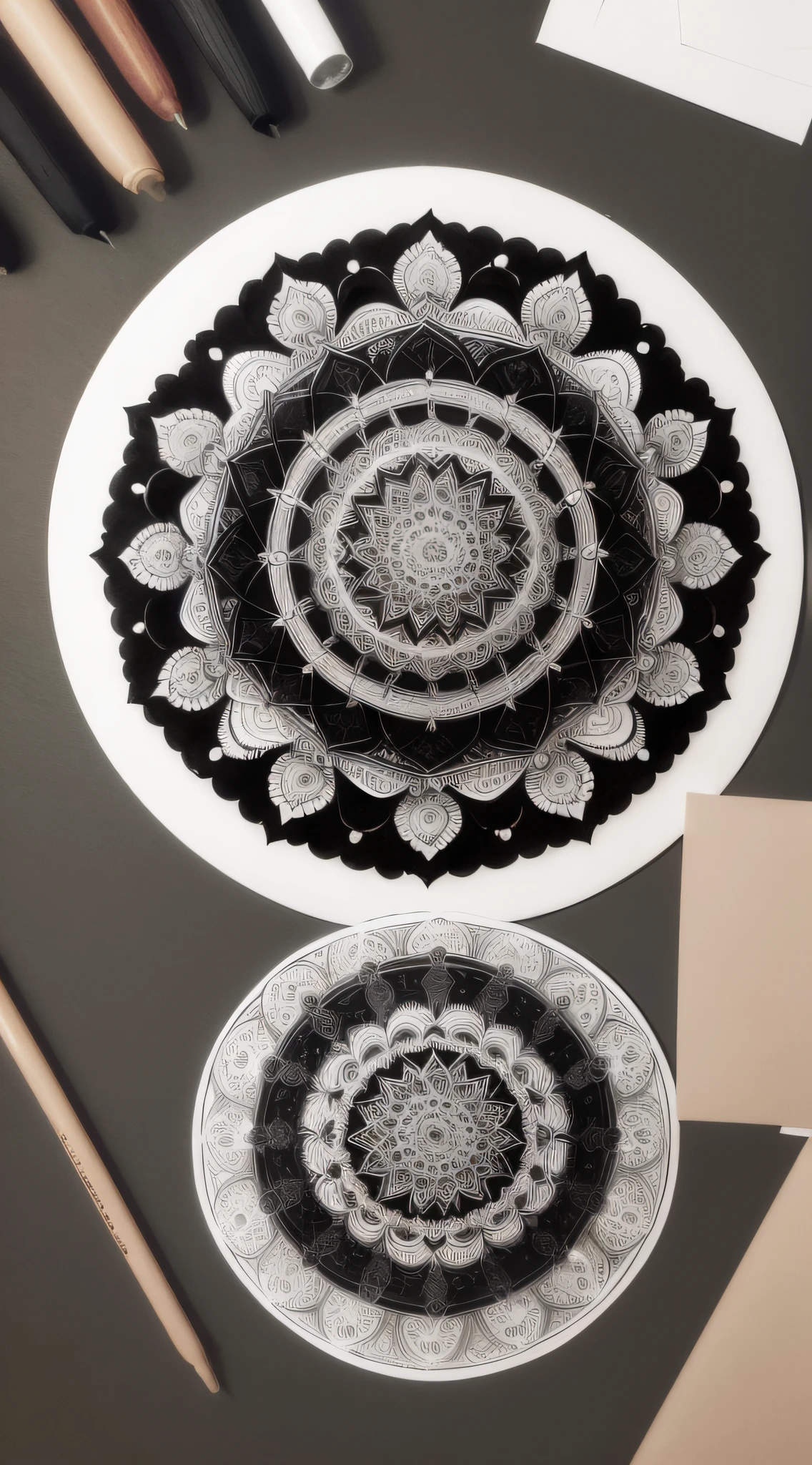 mandala on paper, black and white