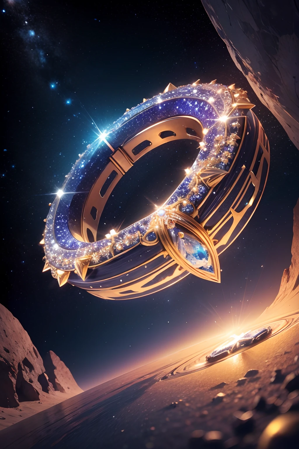 A starry ring floats in the air,There is no one in the picture,glitters,Pedras preciosas,mystical
