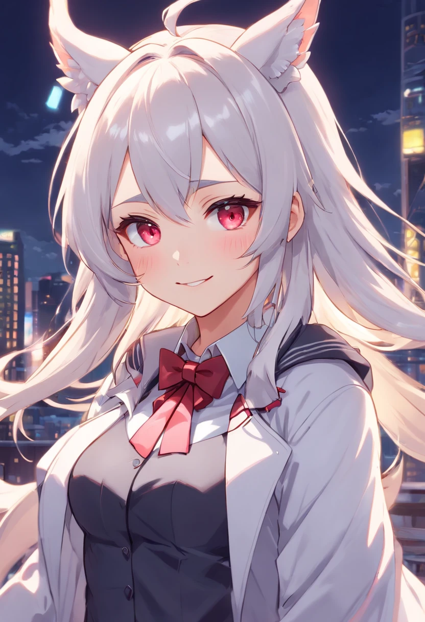 masterpiece, best quality, 1girl,highres, absurdres, full body,(ultra-detailed:1.1025), (illustration:1.1025), (infographic:1.1025), patent drawings, physical measurement, (all clothes configuration:1.1025), stationery, (solo:1.1025),standing, cohesive background, 5 fingers in hands, character sheet,((Masterpiece, Highest quality)), Detailed face, CharacterDesignSheet, full bodyesbian, Full of details, Multiple poses and expressions, Highly detailed, Depth, Many parts,God-Eater Girl,estilo fantasia,lacepantyhose,Extremely beautiful,High Balance, Natural light, hair bobbles, long eyelasher, solid circle eyes, Light smile, Fang, Silver hair, Heart-shaped pupils, hair pin, mismatched sclera, Evil smile, Anime style, 8K, Super detail, ccurate, Best quality, hyper HD, 4K,Anime girl with cat ears and bow tie in white costume, anime girl, white horns queen demon, mika kurai demon, detailed anime character art, portrait of demon girl, dnd portrait of a tiefling, Anime monster girl, Wearing a white coat, extremely cute anime girl face、nightcore、From the front line of girls、Portrait of a cute anime girl、Anime girl with