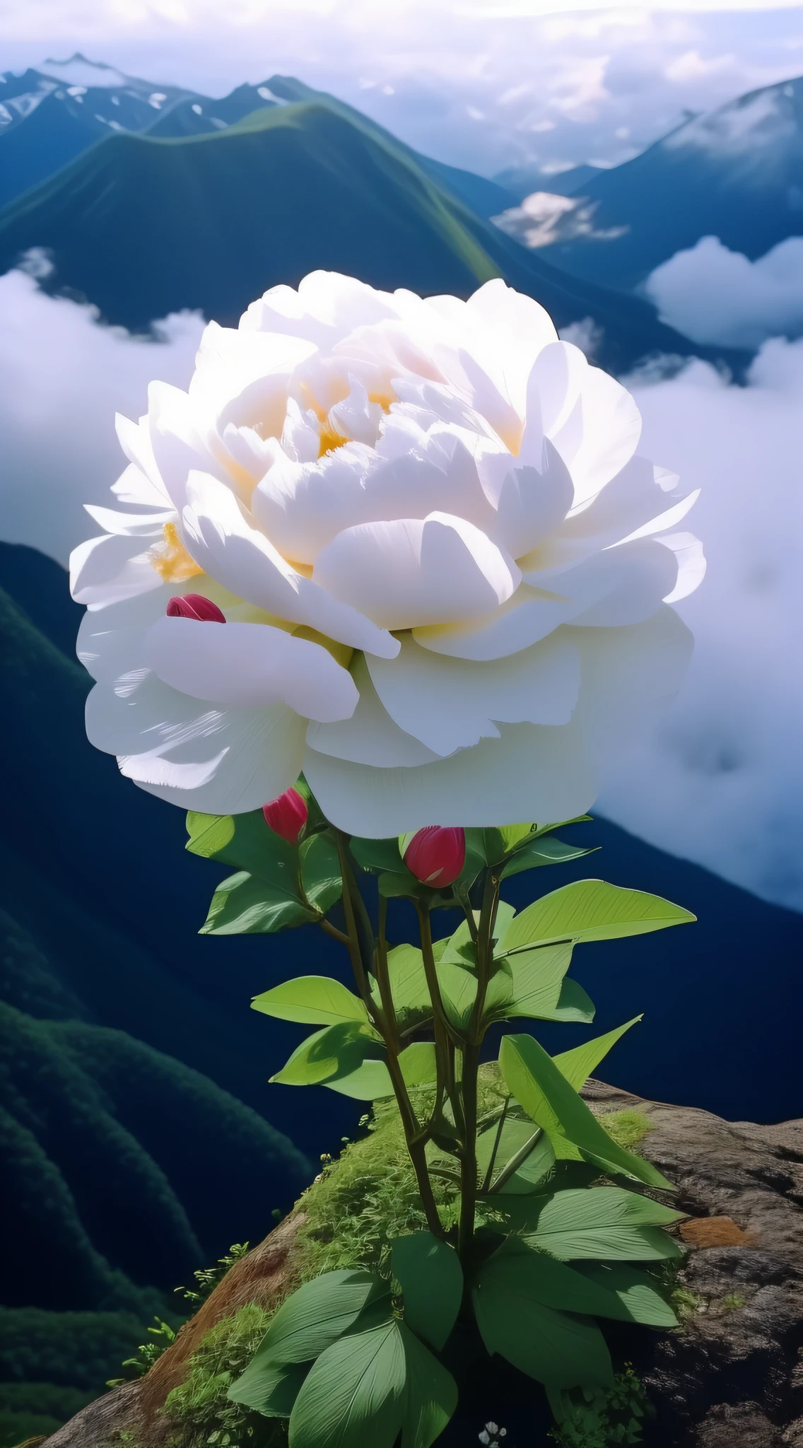 There is a white flower on the rocks of the mountain, beautiful  flowers, Peony flower, flor branca, Beautiful large flowers, peony flower, Peonies, beautiful flowers growing, Beautiful flowers, White flowers, Beautiful nature, Peonies, depicting a flower, Giant carnation flower head, flower bloom, huge flower, elegant flowers, Really beautiful nature, White roses