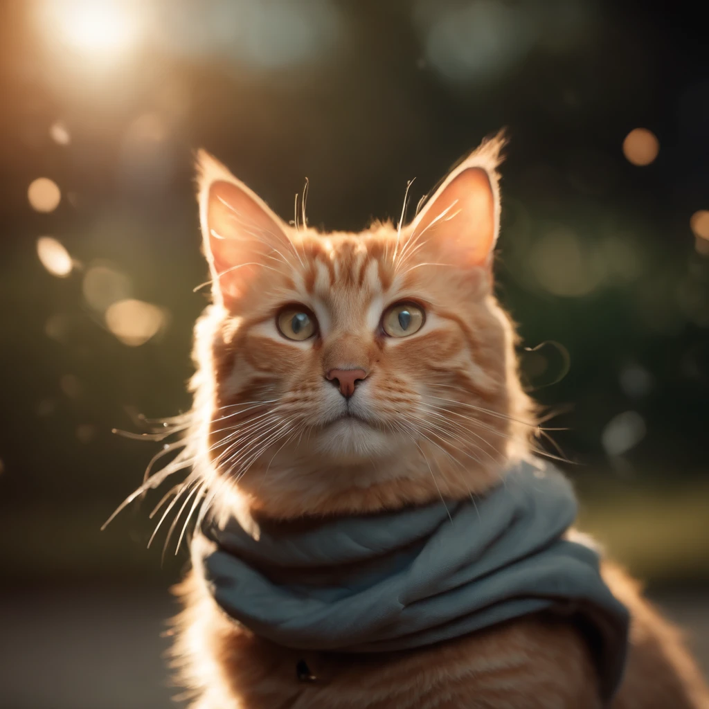 ((Best quality, 8K, Masterpiece: 1.4)),((Amazing detail: 1.3)),((illustration, Hairstyle Casual: 1.2)),((high resolution: 1.1)), A cute cat standing, headset on head, Tactical coat, Fashionab, Soft light, Colorful, Depth of field, Cinematic lighting, From below, Anatomically correct, Amazing art of painting, No Man