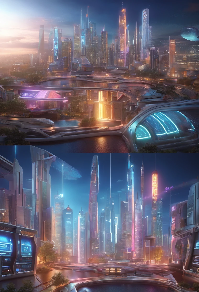 Future city background There is a platform in the middle of the front, and there is a sci-fi oxygen cabin on the platform