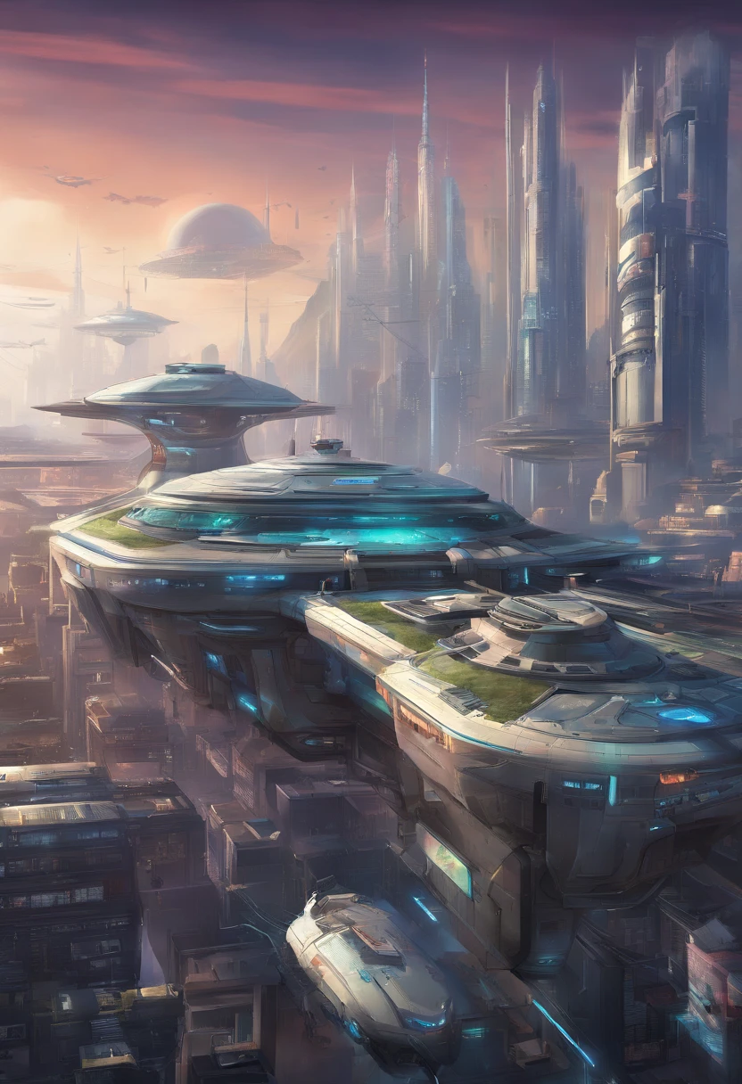 City background There is a platform in the middle of the front, There is also a sci-fi oxygen cabin on the platform