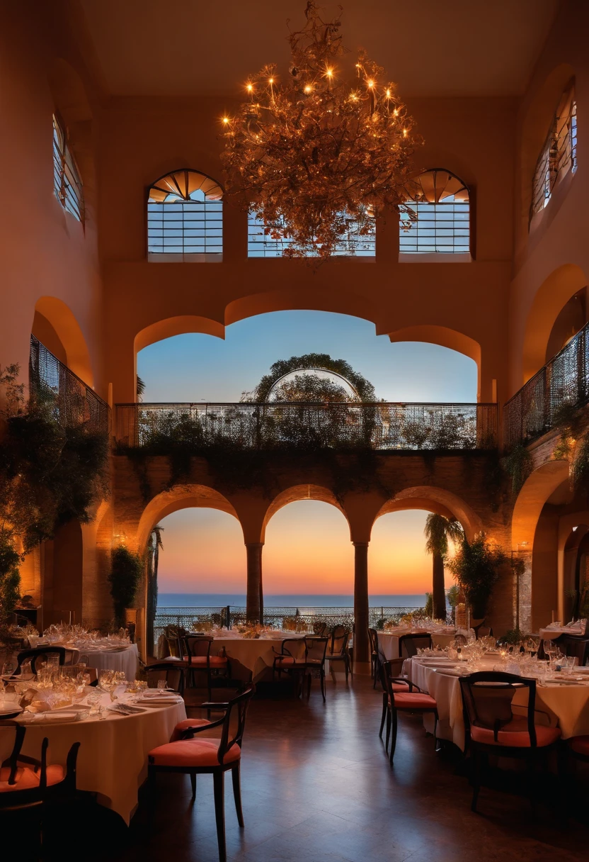 Salle de reception, restaurant, French Riviera, sunset, Michelin-starred restaurant