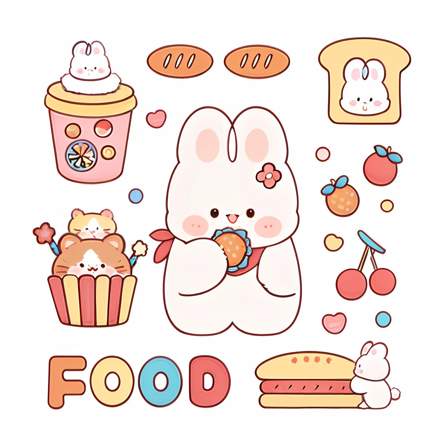 (best quality,4k,8k,highres,masterpiece:1.2),ultra-detailed,realistic,hdr,uhd,(studio lighting),extremely detailed eyes and face,beautiful detailed eyes,beautiful detailed lips,long eyelashes,[cute,adorable](1.1),kawaii,kawaii style,kawaii aesthetic,[cute and colorful,cute and colorful,(vivid colors)],sticker illustrations,sticker illustrations,cute personified rabbits,[cute food,eating cute food,(fashionable food)],cartoon rabbits eating food close-up,[cute characters,(cute and lovable characters)],cute bakery,cute Japanese style,anime,photorealistic,[cartoon style,countless cute stickers],colorful,cartoonish composition,anime-style food,adorable illustrations,anime food,cute poses,cute expressions,cute scenery,cute background,food-themed illustrations,cute animal characters,decorative food,cute desserts,playful,cute rabbits with food,lovable rabbits eating,cute and delicious food,cuteness overload,cute humanized rabbits in a food paradise