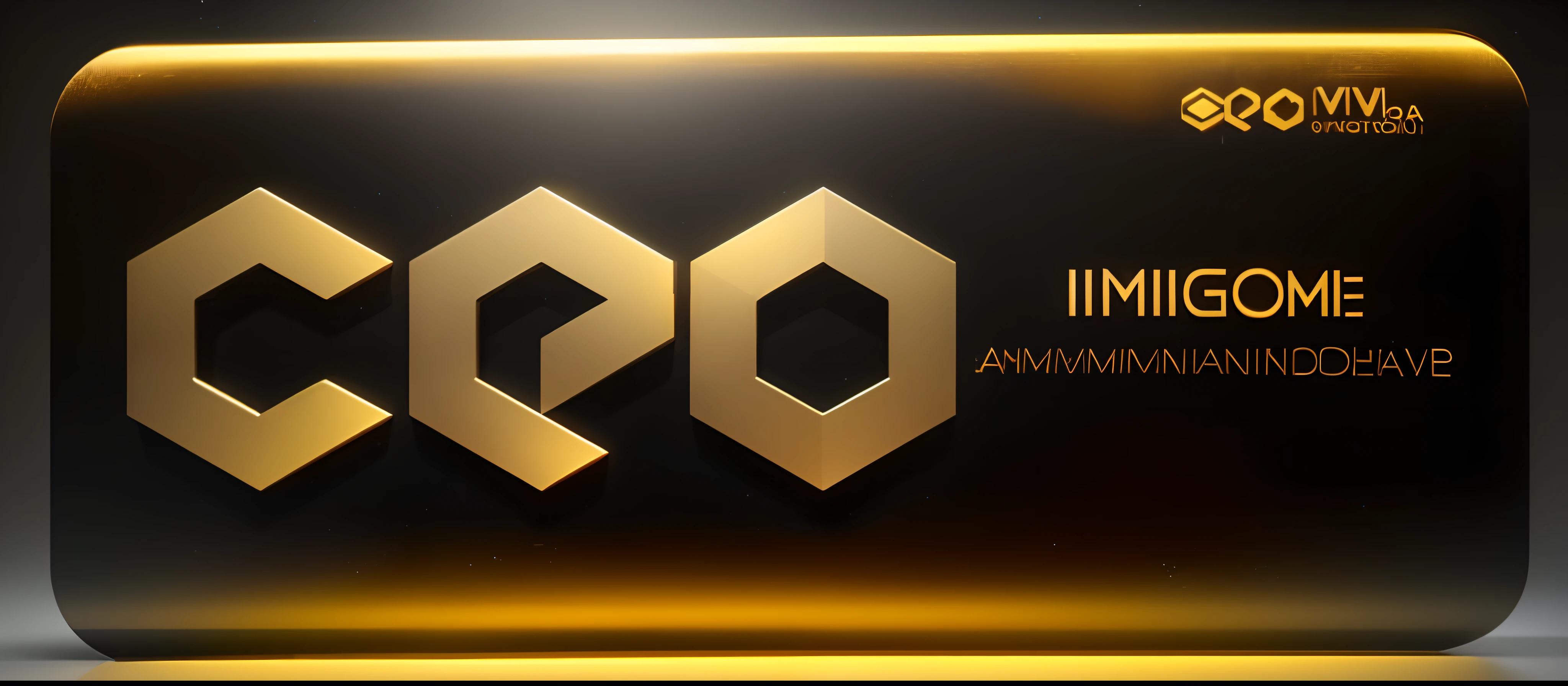 A golden,Modern on black background, International event logo display device, The style is realistic landscape, {gold, dark gray}, Minimalist style, light box, glowing lines, International style, Rendered in Cinema4D, miwa komatsu, 8K, Graphic advertising, High contrast shadows