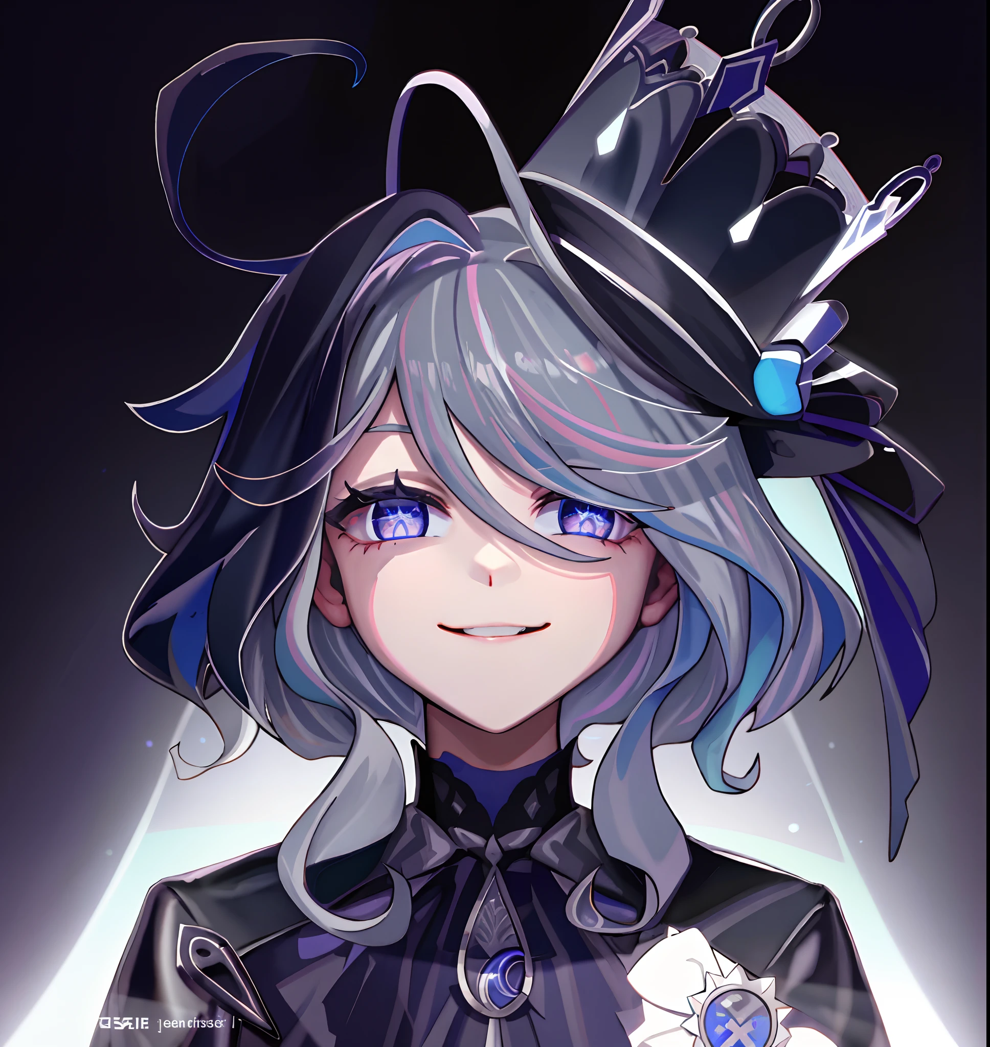 beste-Qualit、1 girl、eula(Genshin Shock)、silver haired,blue eyes、hairlong、earphones、look to the audience、white hoodie、Short shorts、Gunforster on his feet、snowflake、night city、Neon Street、Dark smile、cyber punk