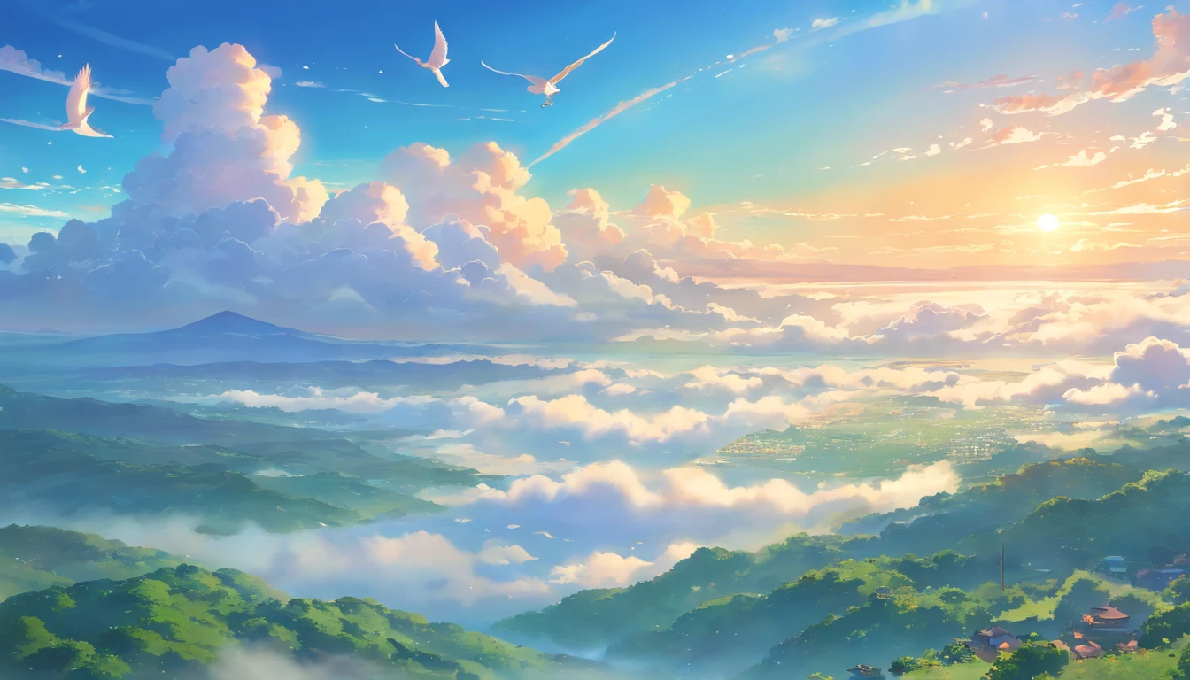 DIFFEREnt kinds of birds, best quality,ultra-detailed,magical clouds,ethereal atmosphere,vibrant colors,enchanting scenery,ethereal clouds,soft sunlight,quiet and peaceful,pastel color palette,heavenly glow,majestic skyscape,surreal beauty,serene and dreamlike,mystical ambiance,luminous clouds,dreamy landscape,whimsical and otherworldly,tranquil and serene,heavenly dreamscapes,soaring and billowing clouds,blissful and serene,transcendent and magical atmosphere,lush and surreal environment,fantastical and ethereal clouds,gentle and soft textures,mesmerizing and captivating,serendipitous and awe-inspiring,ethereal and delicate,impressionistic and breathtaking,layers of mist and fog,soft and delicate brushstrokes,glorious and sublime vistas,peaceful and serene skies,luminous and radiant atmosphere,vivid and vibrant hues,celestial and heavenly skyscapes
