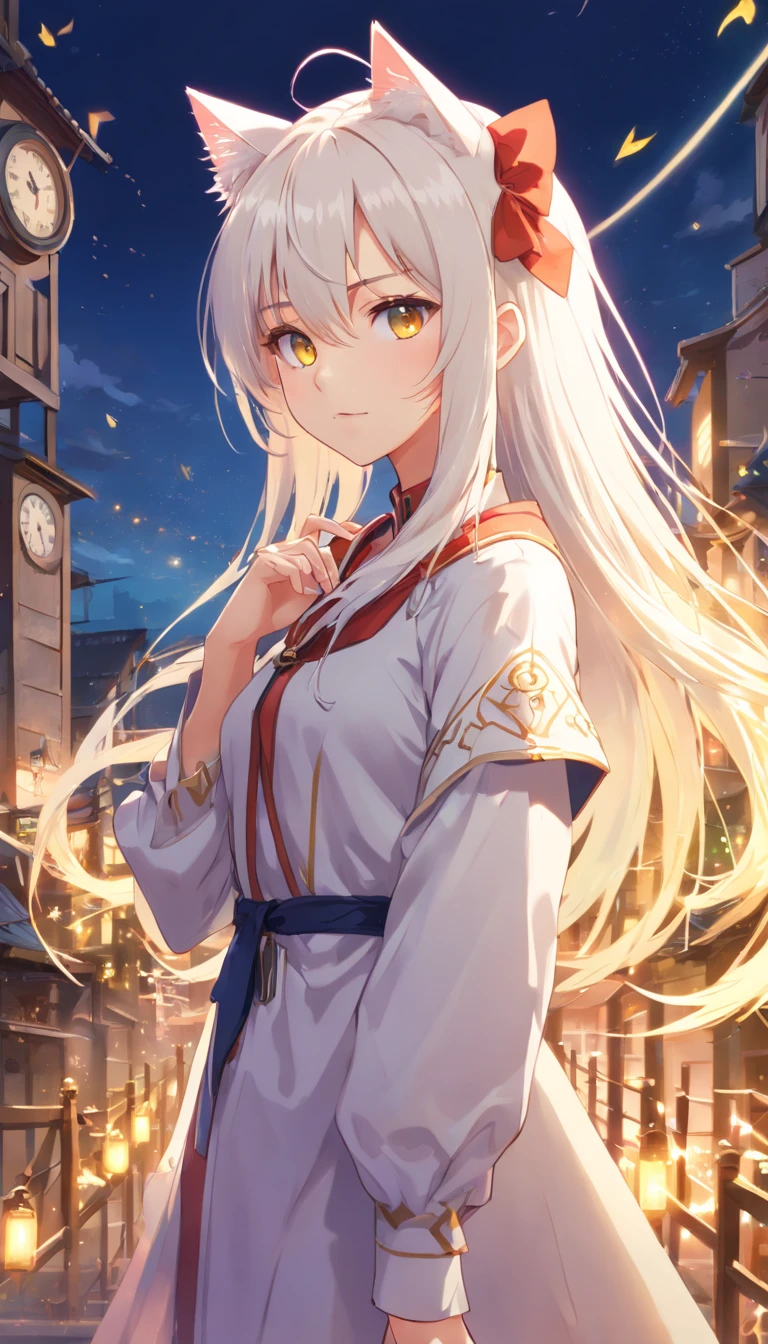 (Full body posing:1.5), (Colorful:1.2), Dynamic Angle, (Highly detailed CG Unity 16k wallpaper:1.1), (Denoising strength: 1.45), (tmasterpiece:1.37), {masutepiece}, {Best Quality}, {1girl in}, amazing, Beautiful detailed eyes, finely detail, extremely details CG, Original, highly detailed wallpaper, Lori, white_hair, Magic_circle, Cat_Ears, long_hair, white_hair/yellow_Eyes, walls, Pentagram, clock, {masutepiece}, {Best Quality}, {1girl in}, amazing, Beautiful detailed eyes, finely detail, extremely details CG, Original, highly detailed wallpaper, Lori, white_hair, depth of fields, depth of fields, god rays, spark of light, Glowing light