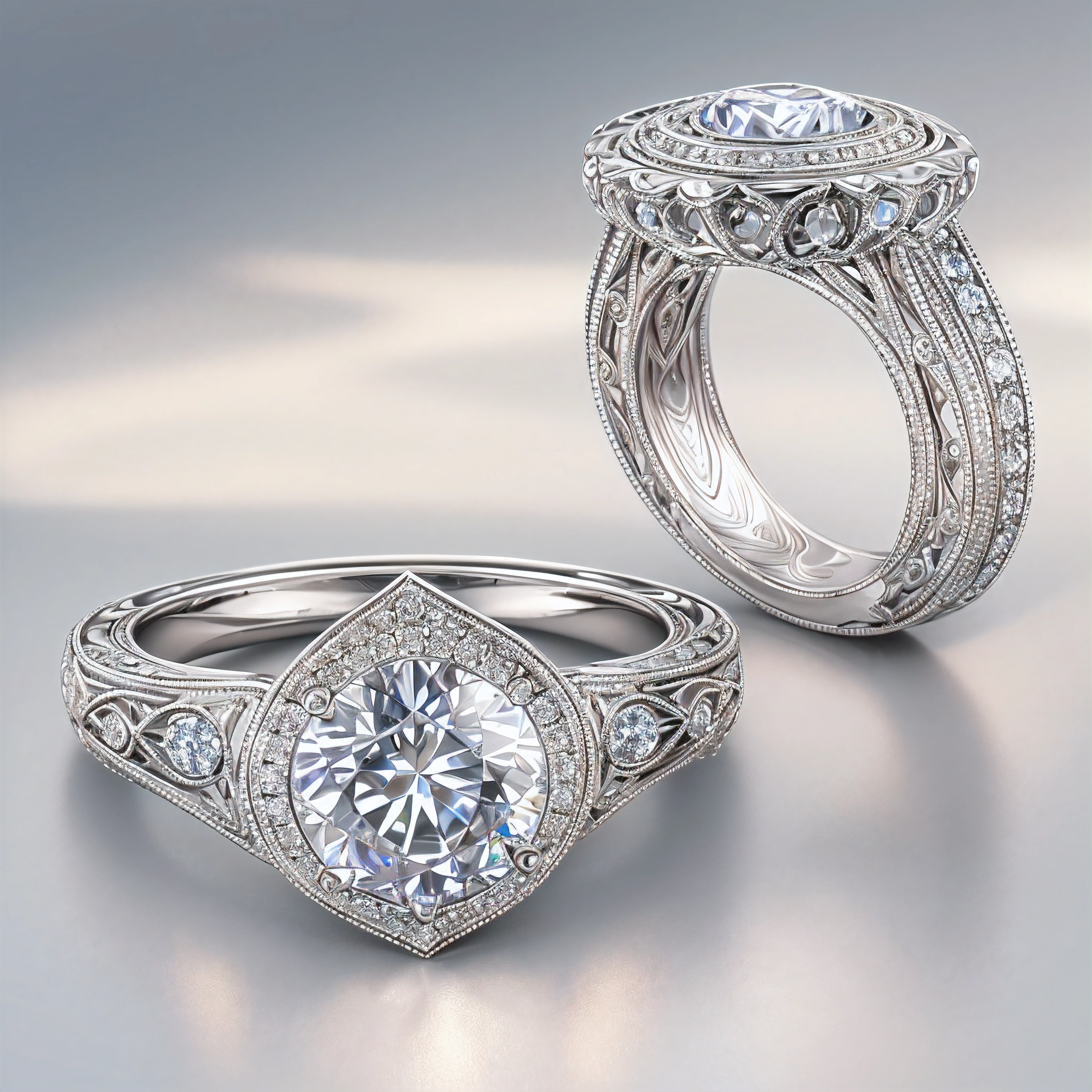 (best quality, highres, masterpiece:1.2), beautiful platinum ring, sparkling diamonds, delicate engravings, vivid details, reflection of light, shimmering metal, meticulous craftsmanship, subtle elegance, exquisite jewelry, precious gemstones, luxurious design, ornate patterns, graceful curves, perfect symmetry, elegant simplicity, glamorous accessory, comfortable fit, impeccable shine, lustrous finish, timeless beauty, dazzling brilliance