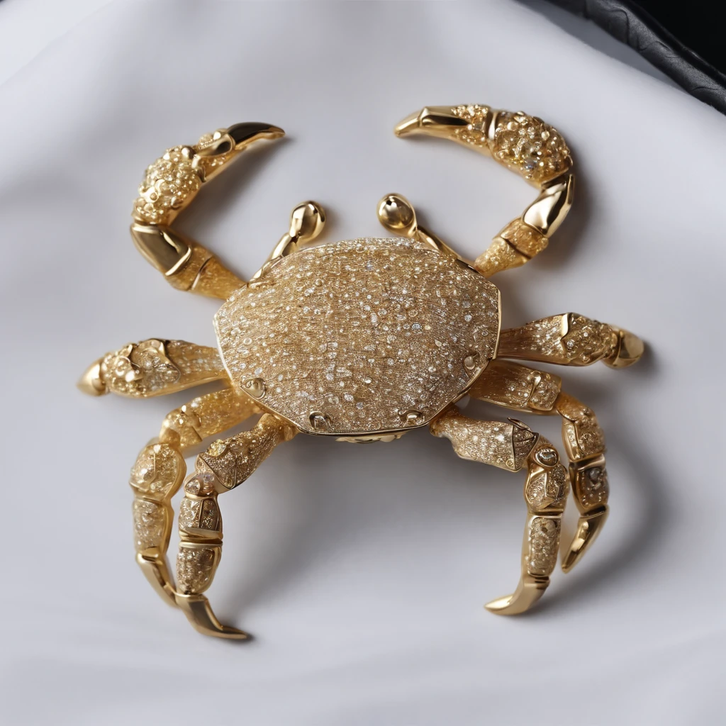 （Small crab shaped ring gravel opal ring close-up：1.2）, （Cute crab eyes and mouth），（2 crab clips wrapped around the band：1.1），Complete limbs full of details， 对称，（Professional inlaying），copious jewelry,  ,Platinum and gold thread，Cute shape，Cartoony，Black gold