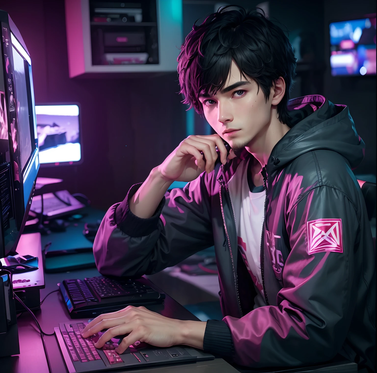 Man age 25, ultra detail face,ultra detail eye, Editor, realistis, cinematic lighting, realistis ,8k