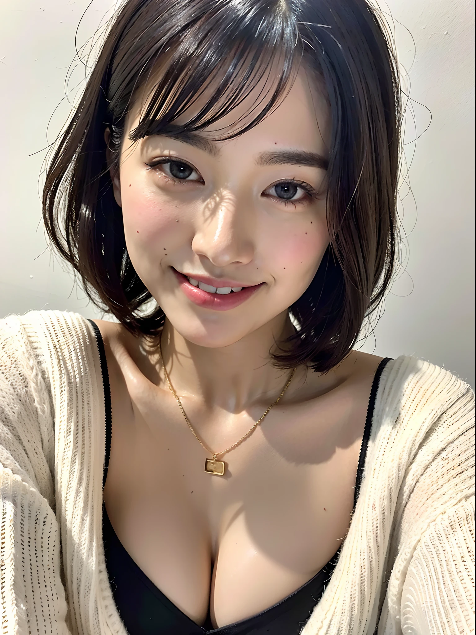 (Best Quality, 8k, 32k, Masterpiece, UHD:1.3), (Photo of Attractive Japanese Woman), 1 Girl, (Short and Wavy Hair), Abs, Perfect Body, Ultra Detailed Face, Detailed Lips, Thin Eyes, Double Eyelids, Pajamas, in Bed, (Seductive), ((Excited:1.5)), ((Areola Slippage))