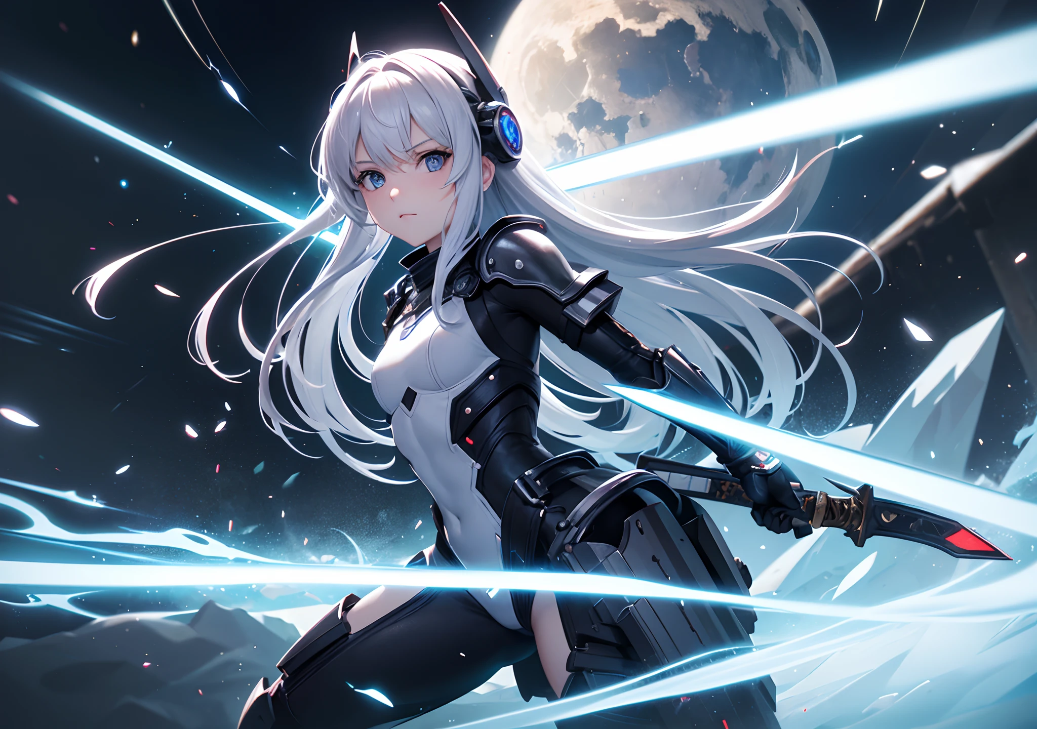 a girl with white hair and blue eyes holding a sword, a manga drawing by Pu Hua, pixiv contest winner, rayonism, official art, made of crystals, 2d game art, small, [comic climax shot: 1] [cryengine:1.1] [realisticvision:1] ([f2.8 1/200 4000]:1) (128k UHD1.1) CYBER, NINJA, MAGIC, SHOBITS, FIRE, BLOOD, looking at the viewer, girl, beautiful, fully detailed, enhanced, ultra realistic, HD, full HD, realistic reflections, realistic reflections, around the body lightning, thunder, epic pose, (Loli), (real life), (Cyborg armor), total destruction, little fire, futuristic helmet where you can see his face, More realistic details, even more textured details, (deeper highlights, less dense darkness), small debris on the ground, even deeper details, more realistic hair, pikachu in a stadium surrounded by confetti, a screenshot by Ken Sugimori, featured on dribble, shock art, official art, 2d game art, artstation hd, small, [comic climax shot: 1] [cryengine:1.1] [realisticvision:1] ([f2.8 1/200 4000]:1) (128k UHD1.1) CYBER, NINJA, MAGIC, SHOBITS, FIRE, BLOOD, looking at the viewer, girl, beautiful, fully detailed, enhanced, ultra realistic, HD, full HD, realistic reflections, realistic reflections, around the body lightning, thunder, epic pose, (Loli), (real life), (Cyborg armor), total destruction, little fire, futuristic helmet where you can see his face