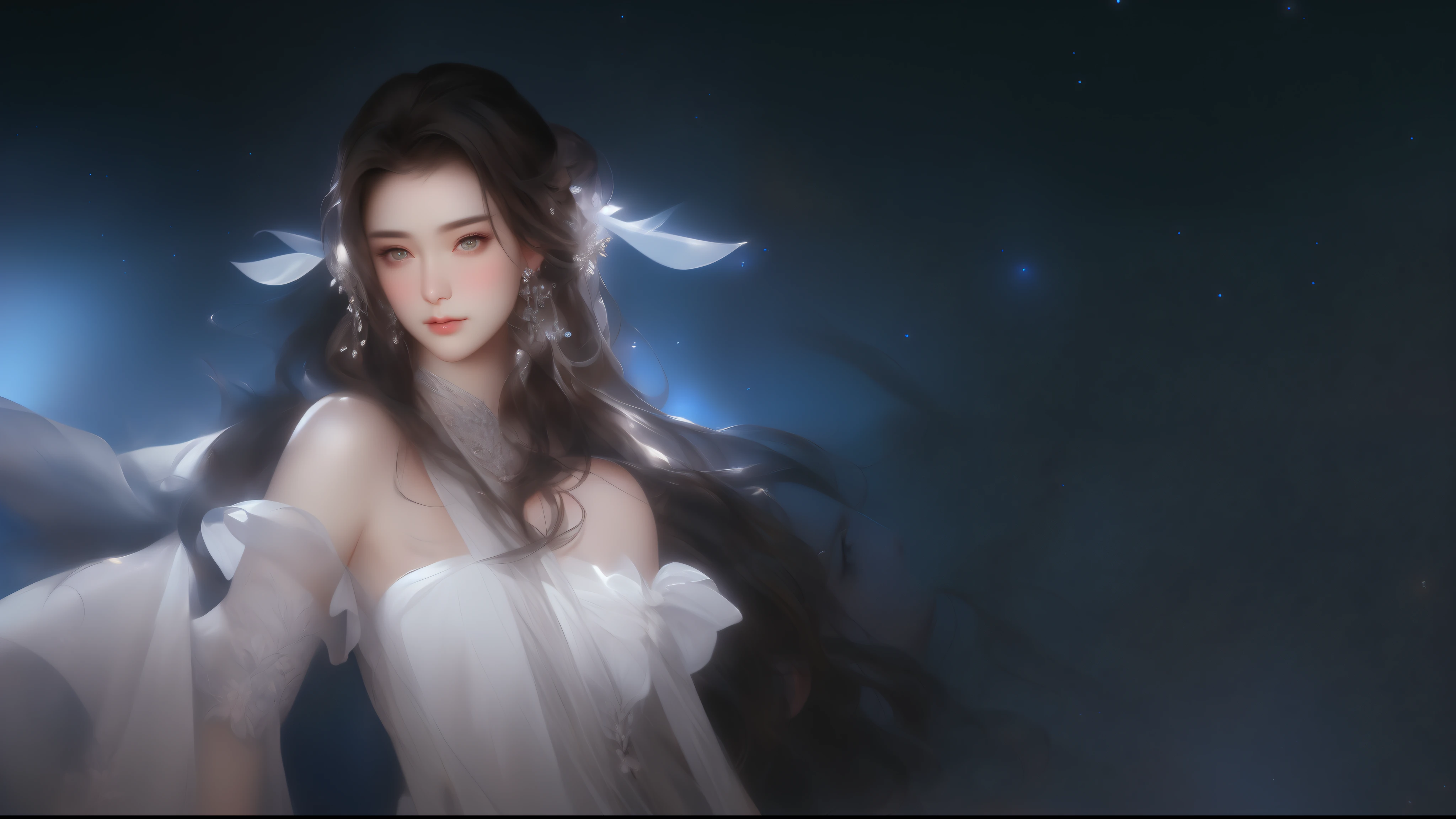 ((Extremely detailed CG)), ((8K_the wallpaper)), (Masterpiece),Best quality, high-resolution illustrations, ultra - detailed, A high resolution,((Overexposure)), Bare shoulders,(Upper body),Cesa,Seductive smile， Girl,Long hair,Beautiful face,Highly detailed and beautiful eyes,(An extremely delicate and beautiful),(Beautiful and detailed facial depiction),Earrings,necklace,A very beautiful girl,Portrait,Sharp focus,Highly detailed, concept-art,Ambient lighting,Ray tracing,
