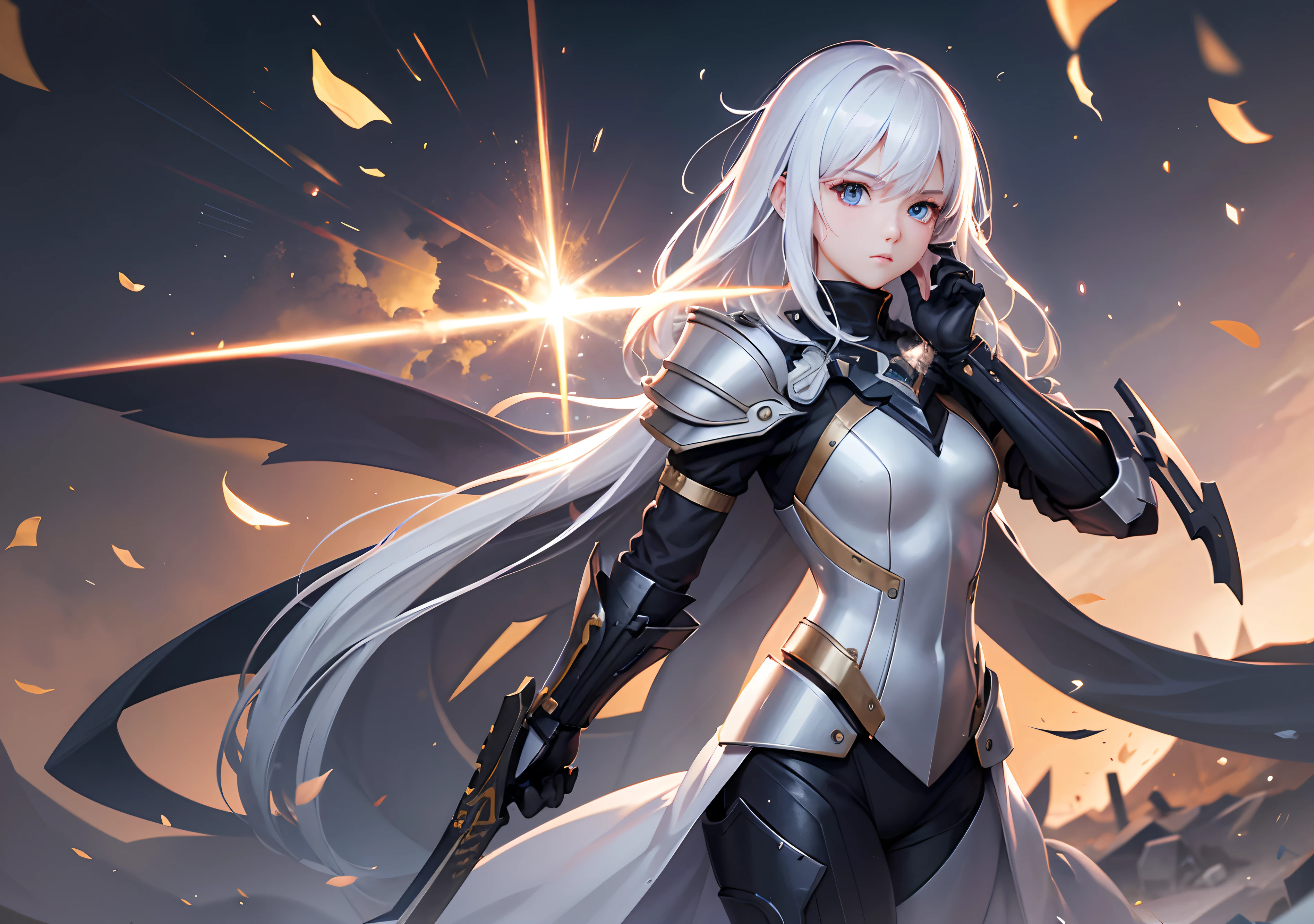 a girl with white hair and blue eyes holding a sword, a manga drawing by Pu Hua, pixiv contest winner, rayonism, official art, made of crystals, 2d game art, small, [comic climax shot: 1] [cryengine:1.1] [realisticvision:1] ([f2.8 1/200 4000]:1) (128k UHD1.1) CYBER, NINJA, MAGIC, SHOBITS, FIRE, BLOOD, looking at the viewer, girl, beautiful, fully detailed, enhanced, ultra realistic, HD, full HD, realistic reflections, realistic reflections, around the body lightning, thunder, epic pose, (Loli), (real life), (Cyborg armor), total destruction, little fire, futuristic helmet where you can see his face, More realistic details, even more textured details, (deeper highlights, less dense darkness), small debris on the ground, even deeper details, more realistic hair, pikachu in a stadium surrounded by confetti, a screenshot by Ken Sugimori, featured on dribble, shock art, official art, 2d game art, artstation hd, small, [comic climax shot: 1] [cryengine:1.1] [realisticvision:1] ([f2.8 1/200 4000]:1) (128k UHD1.1) CYBER, NINJA, MAGIC, SHOBITS, FIRE, BLOOD, looking at the viewer, girl, beautiful, fully detailed, enhanced, ultra realistic, HD, full HD, realistic reflections, realistic reflections, around the body lightning, thunder, epic pose, (Loli), (real life), (Cyborg armor), total destruction, little fire, futuristic helmet where you can see his face