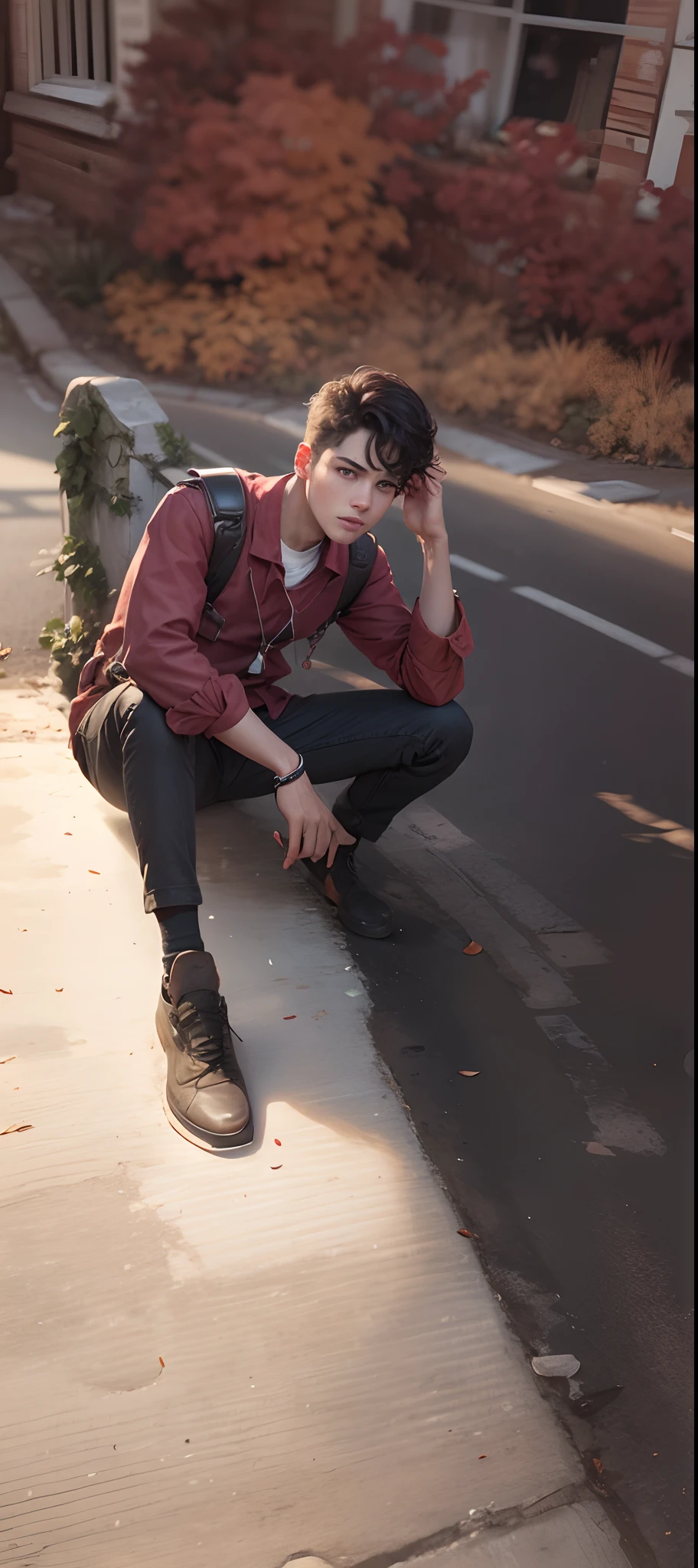 A boy with a car drink red Vine Street futuris tic background realistic 8k ultra realistic