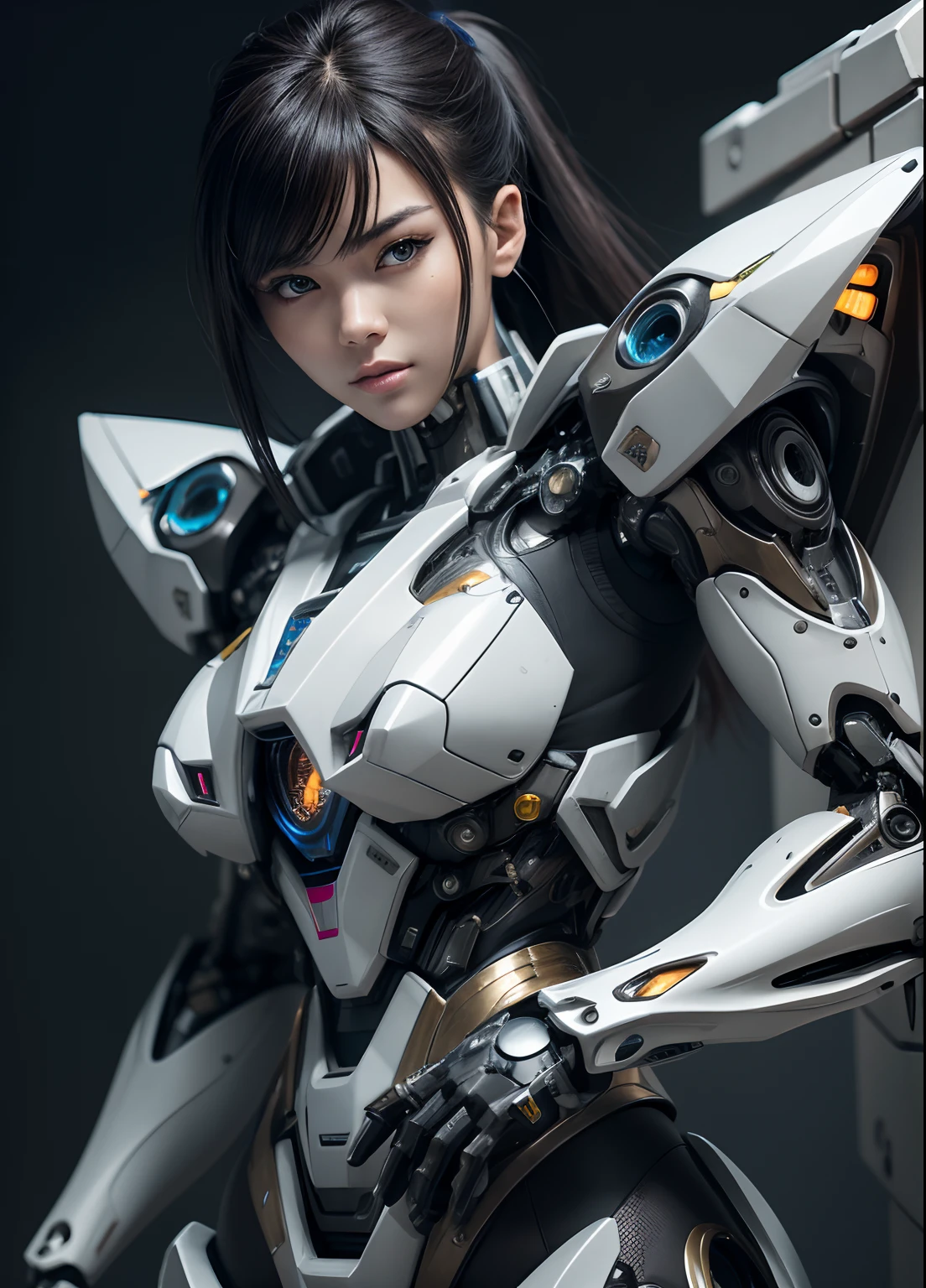 rough skin, Super detailed, advanced details, high quality, better quality, High resolution, 1080p, hard disk, beautiful,(iron patriot),beautifulサイボーグの女性,Mecha cyborg ,battle mode, with mechanical body,She wears a futuristic iron patriot mech,full body shot