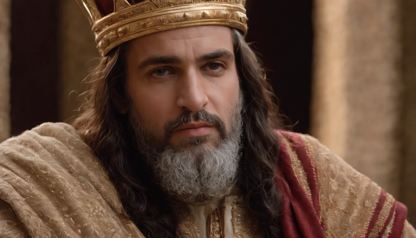 Prompt: Produce a cinematic and highly realistic image illustrating King Solomon's legacy in the modern world. Present a contemporary portrayal that conveys the ongoing relevance of his wisdom and influence.
