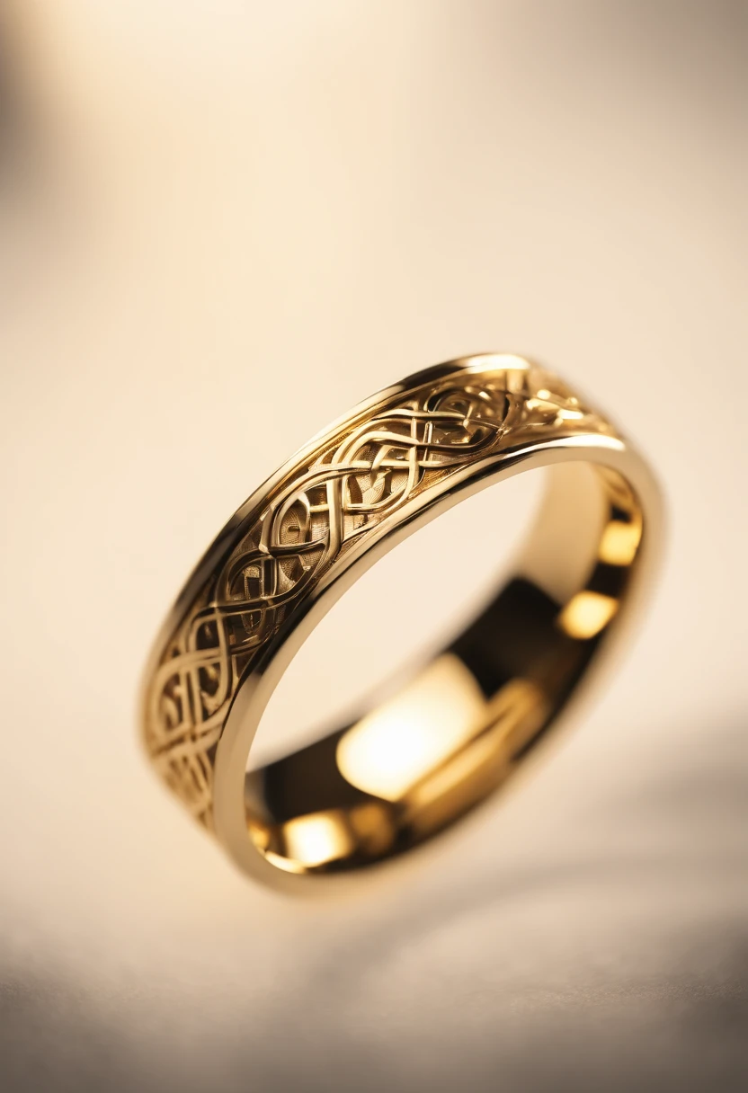 Yellow gold ring，（（Ring concept blueprint）），,(Ring cross-sectional wave pattern and pentagram)，（（Master craftsmanship）），（Ring and hemming），Natural sunlight，Shining Effect
