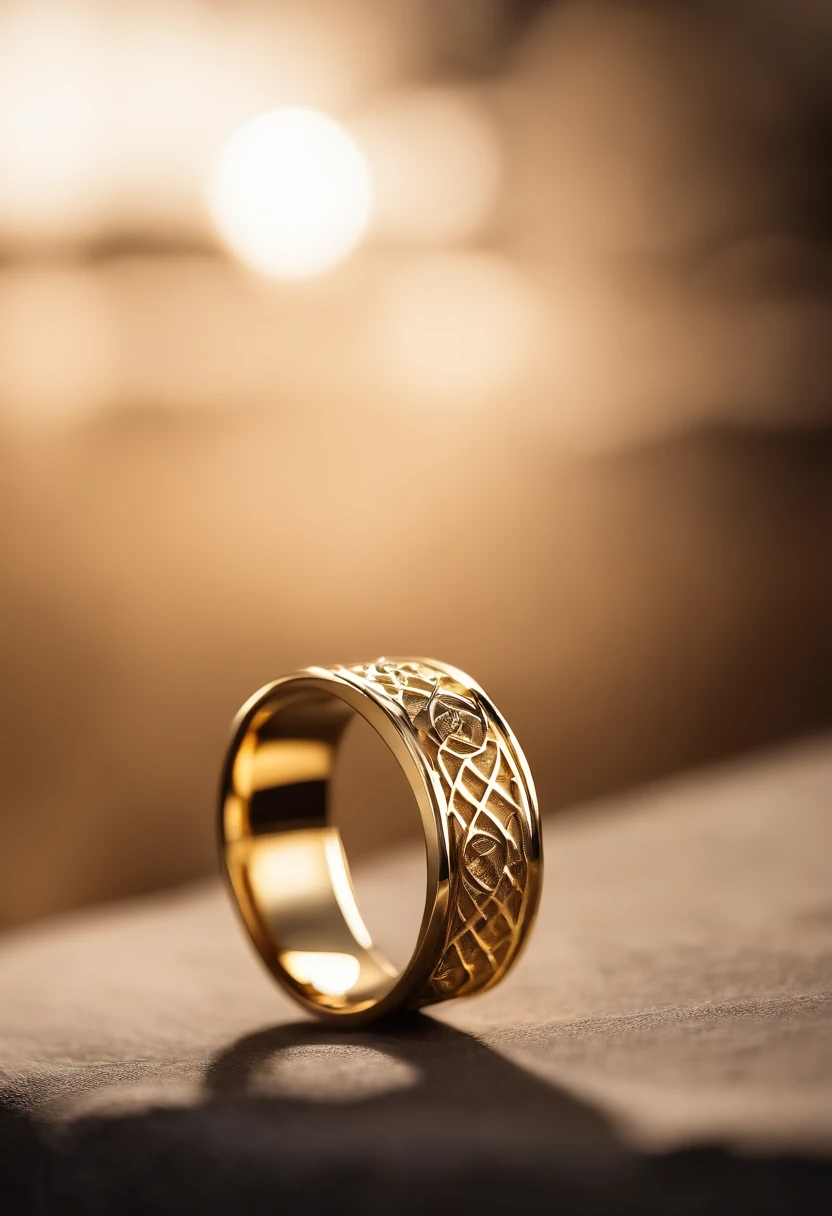 Yellow gold ring,((Ring concept blueprint)),,(Ring cross-sectional wave pattern and pentagram),((Master craftsmanship)),(Ring and hemming),Natural sunlight,Shining Effect