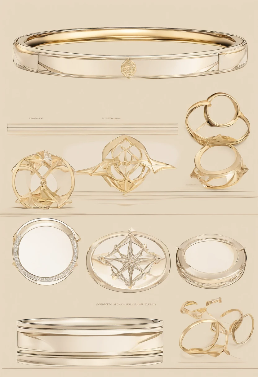 ((Ring design concept art)),Yellow gold ring,((Ring concept blueprint)),,(Ring cross-sectional wave pattern and pentagram),((Master craftsmanship)),(Ring and hemming),Natural sunlight,Shining Effect