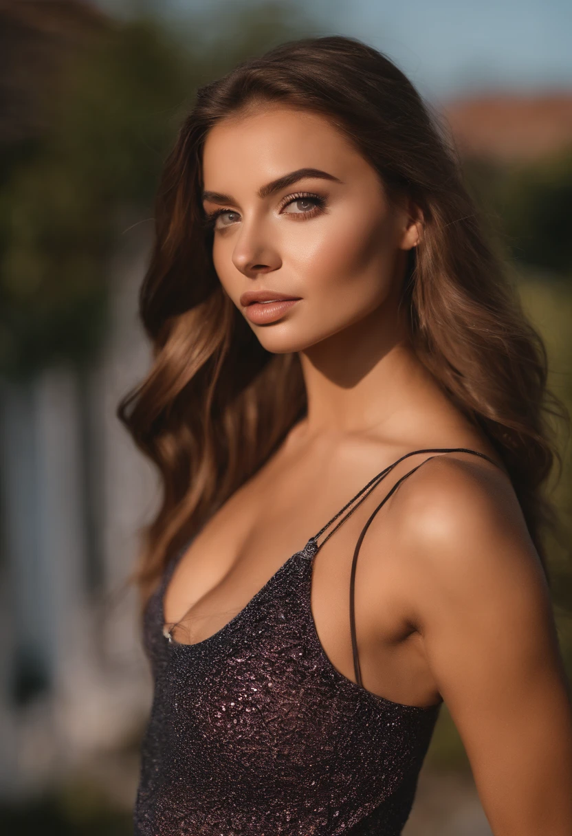 Arafed Frau mit passendem Tanktop und Leggings, Sexy girl with brown eyes, portrait sophie mudd, brown hair and big eyes, Augen im Schlafzimmer, Violet Myers, ohne Make-up, Natural makeup, Drehen Sie sich, um in die Kamera zu schauen, Gesicht mit Artgram, dezentes Make-up, Stunning full body shot, Knackarsch, niedlicher Hintern, isst eine gesunde Mahlzeit, Fitness influencer, lacht