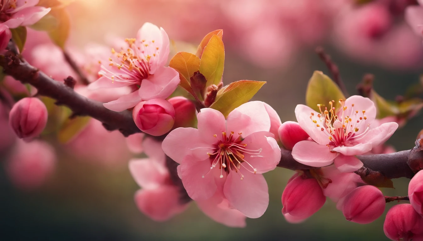 Peach blossom background,Highly saturated colors,Hyper Real,8K high-definition,Absolutely beautiful,high light,plethora of colors
