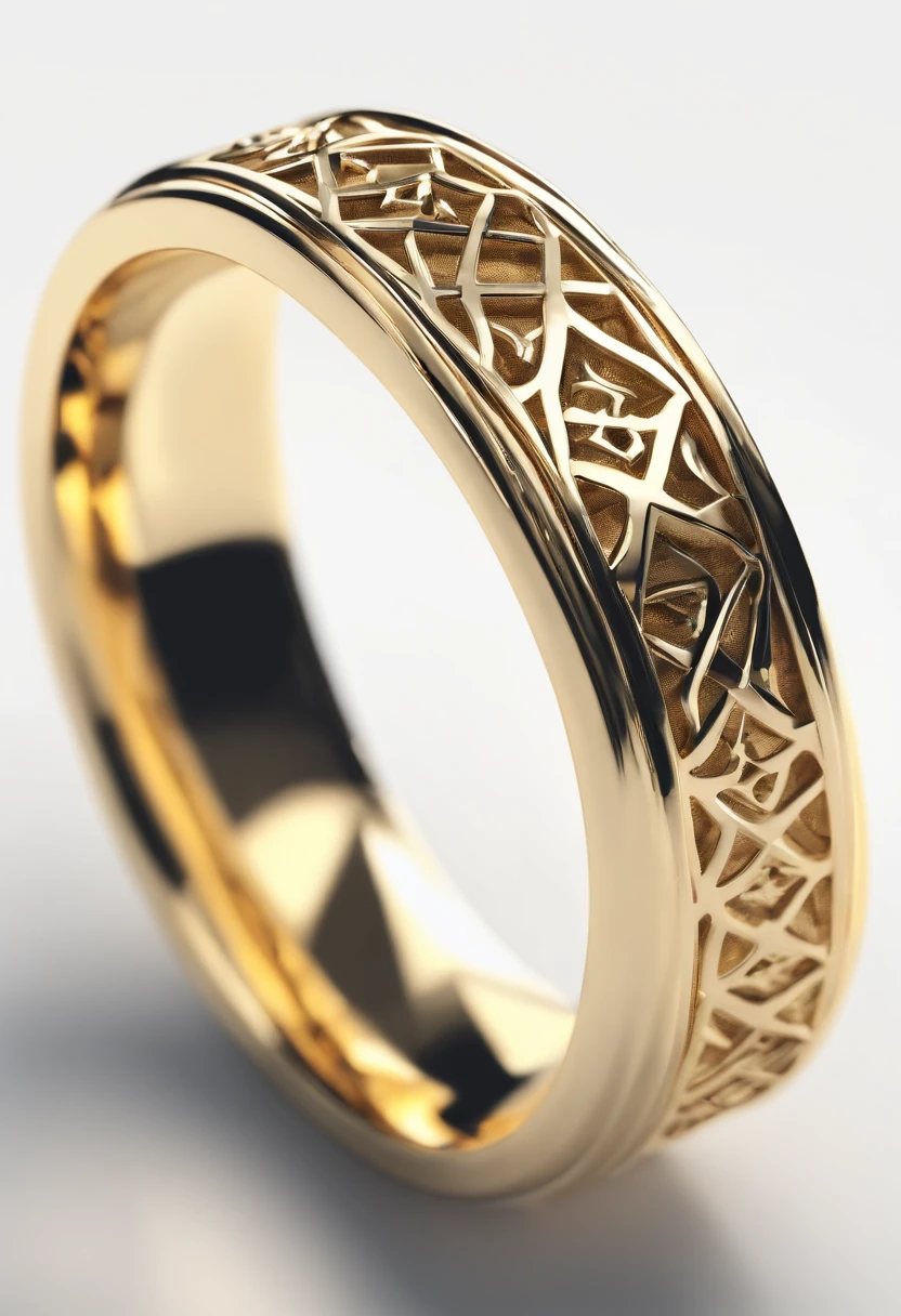（（Ring design concept art）），Yellow gold ring，（（Ring concept blueprint）），,(Ring cross-sectional wave pattern and pentagram)，（（Master craftsmanship）），（Ring and hemming），Natural sunlight，Shining Effect