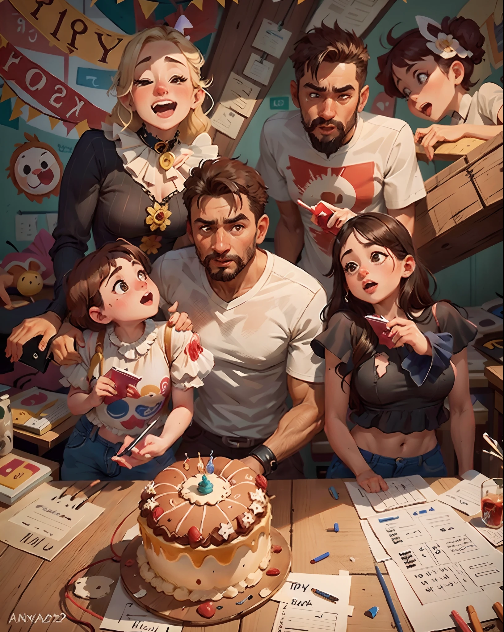 There is a group of people who are posing for a photo, taken in the early 2020s, 1614572159, inspirado por Ion Andreescu, ástor alexander, 🔞🤡, celebrating a birthday, tomada em 2 0 2 0, Directed by: David Ruby, Happy family, happy birthday