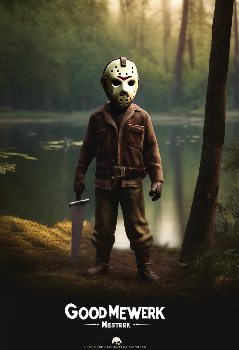 Jason Voorhees als kleiner freundlicher Junge im Pixar Stil mit einer Machete die in seinem Kopf steckt, stands by a lake in the woods, holding a sign that reads "Good luck and best wishes" best quality, (Meisterwerk:1.35), Teppich, (Illustration), Original, (Depth of field), (1girls:1.35), (nur), full entire body, dynamisch, detailliertes Gesicht,reifes Weibchen, Erwachsene, (alt:1.3), mid large breasts, belustigt, happy,Miko-Kleidung, Blumen-Besatz,absurd lange Haare, schwarzes Haar,Eselsohren volumetrische Beleuchtung, Herbstlaub, Tyndall-Effekt,