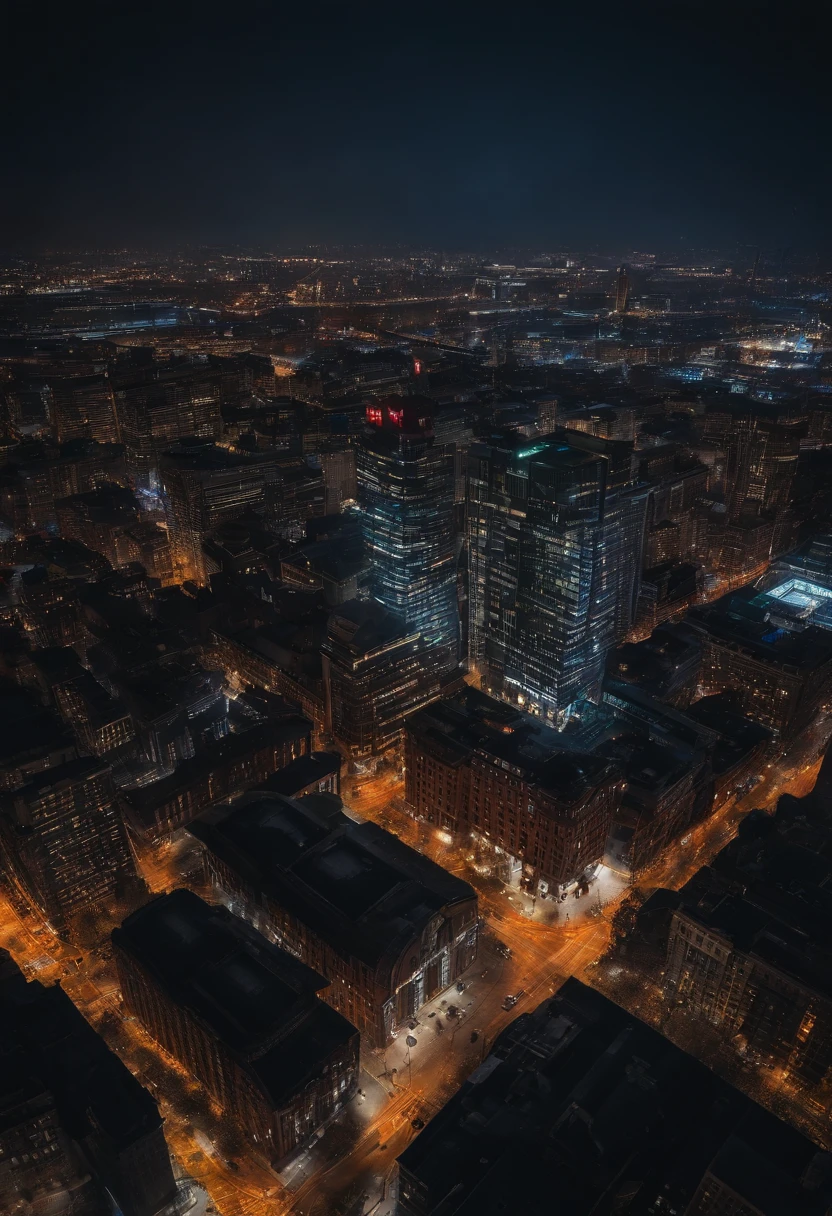 Spider Man City with Very Dark Night Aerial View with Webs