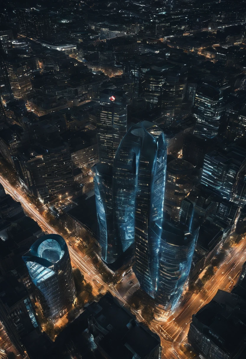 Spider Man City with Very Dark Night Aerial View with Webs