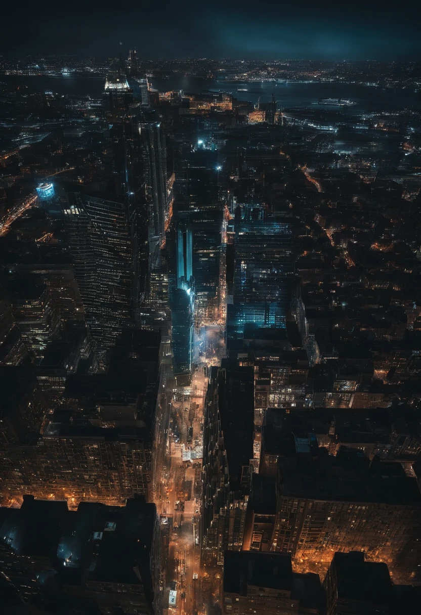 Spider Man City with Very Dark Night Aerial View with Webs