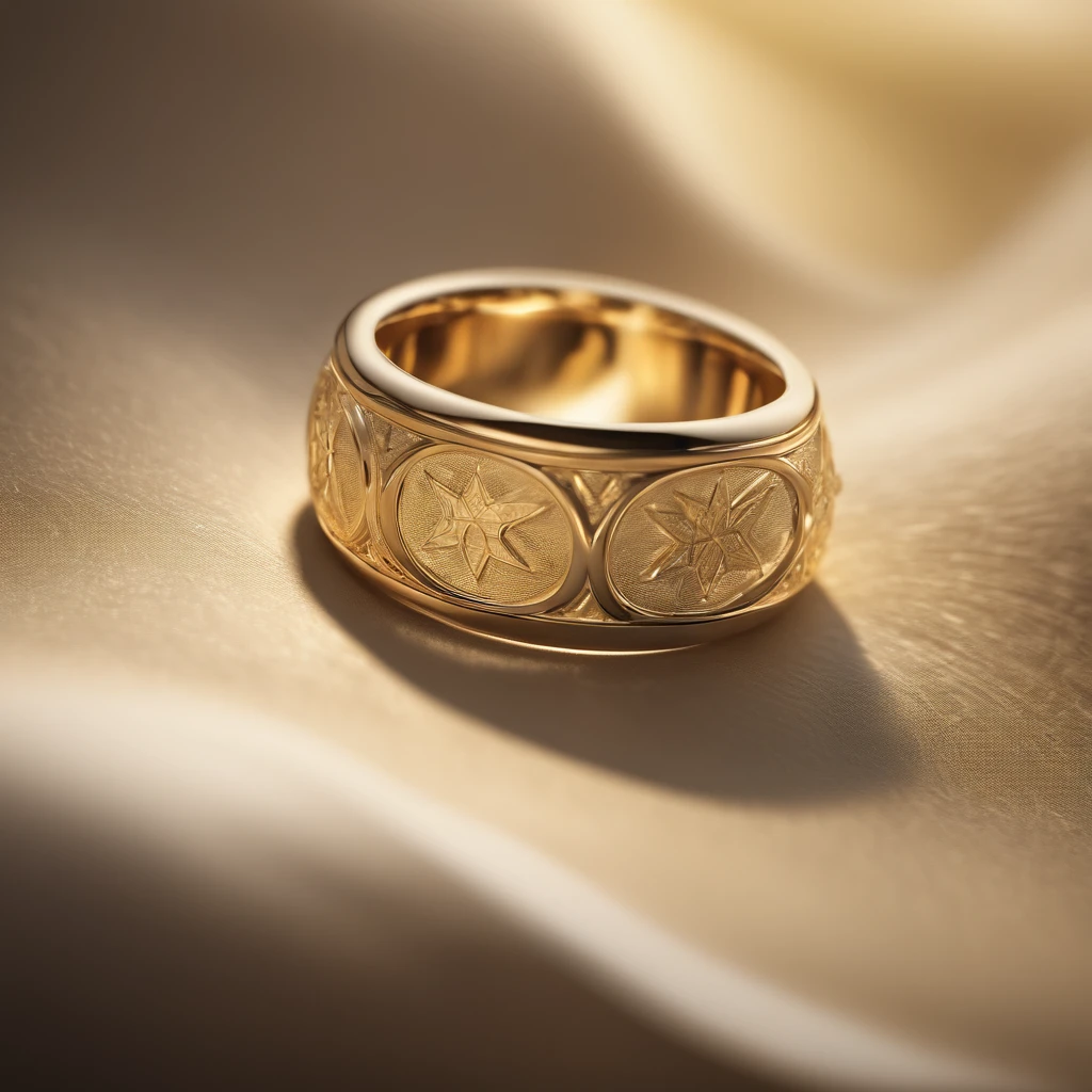 ((Ring design concept art)),Yellow gold ring,((Ring concept blueprint)),(The ring cross-section has a wave pattern and a five-pointed star),((Master craftsmanship)),(Ring and hemming),Natural sunlight,Sparkle effect
Wait for it to start