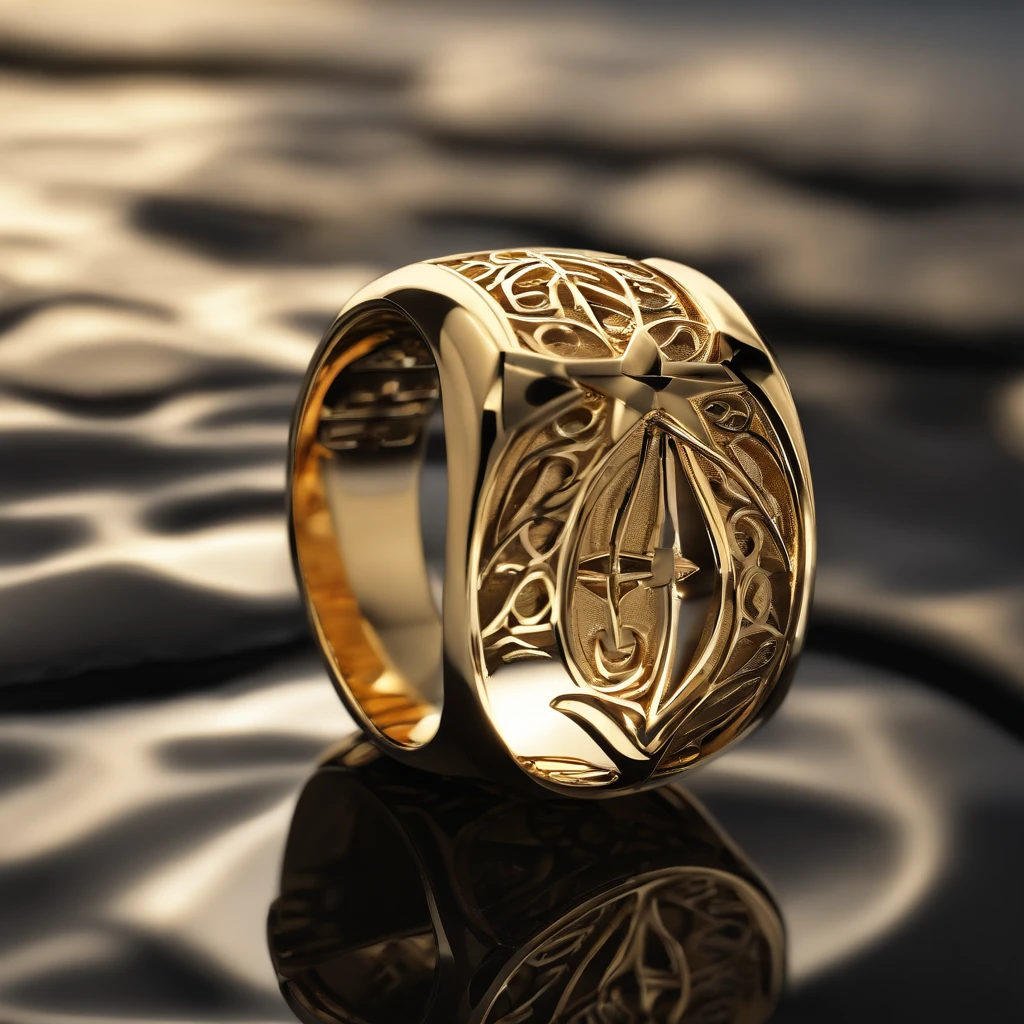 （（Ring design concept art）），Yellow gold ring，（（Ring concept blueprint）），(The ring cross-section has a wave pattern and a five-pointed star)，（（Master craftsmanship）），（Ring and hemming），Natural sunlight，Sparkle effect
Wait for it to start