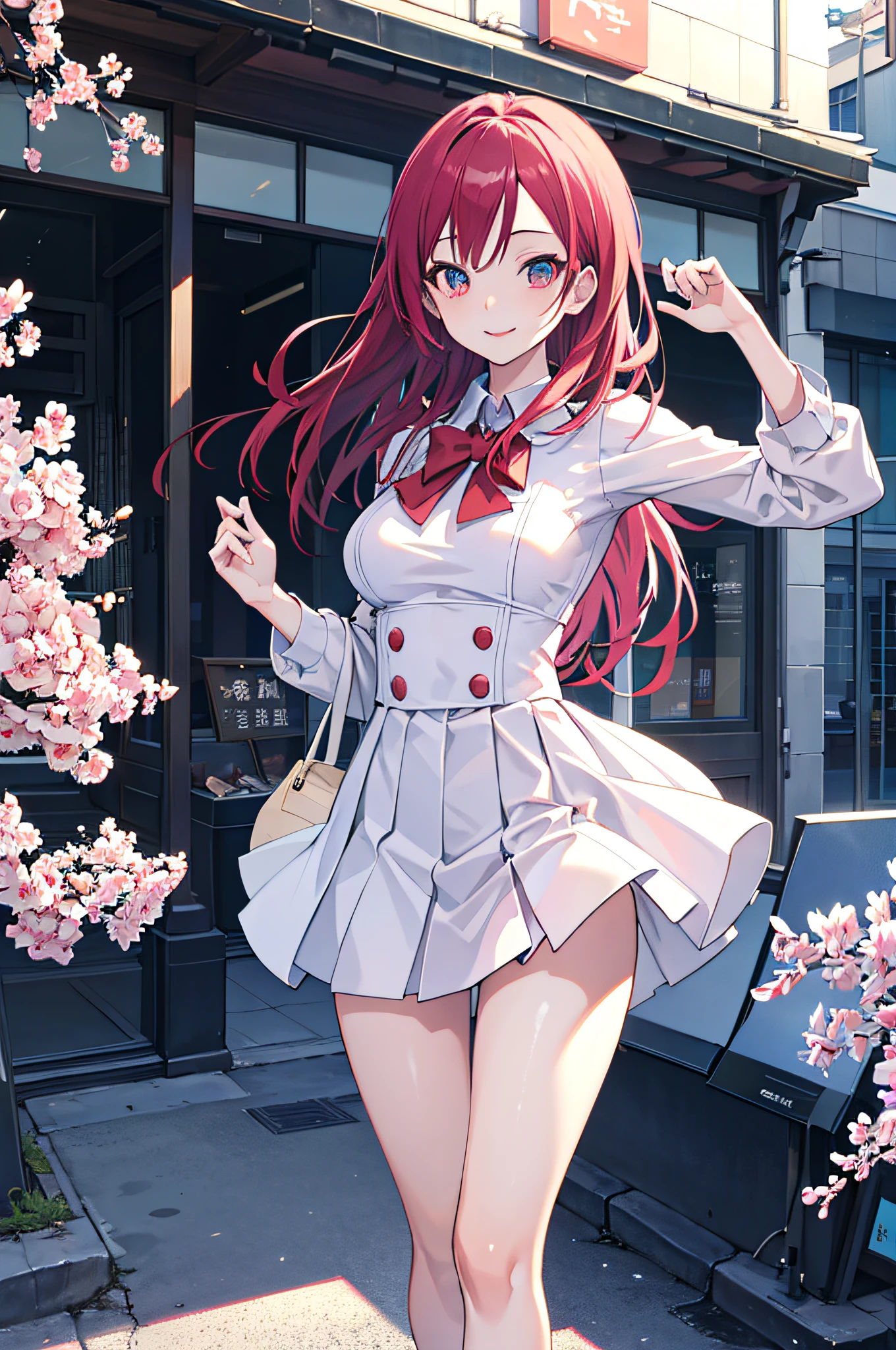 masutepiece, Best Quality, Illustration, Ultra-detailed, finely detail, hight resolution, 8K Wallpaper, Perfect dynamic composition, Beautiful detailed eyes, doress,Medium Hair, Natural Color Lip, Random and sexy poses,Smile,Aoyama Street Walk、20 years girl