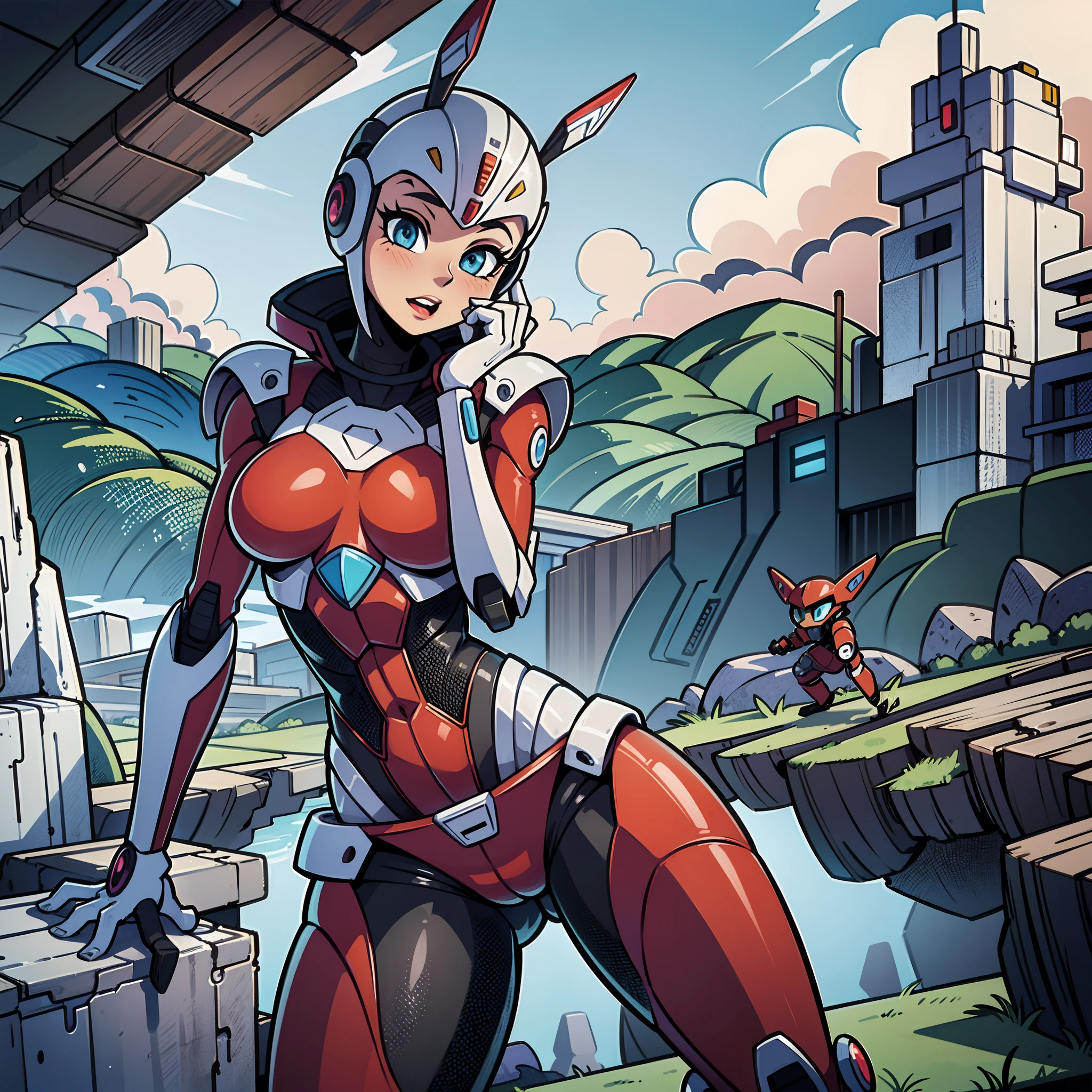 masterpiece, best quality, intricate, detailed, sharp, focused, 1girl, a futuristic version of a superhero costumes, robot-like, mecha girl, reimagined in a story that is sexy and cute, attention grabber, filled with wonders, very gorgeous
