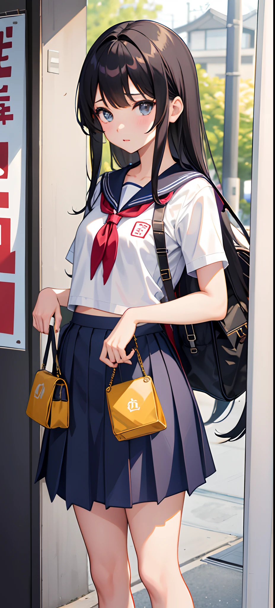 1girl in、AS-Adult、Shirt、hairy skirt、(Small breasts)Chilarism、Japan High School Student Uniform、Serafuku、summer clothes、(Sheer bra)、Upper body portrait、