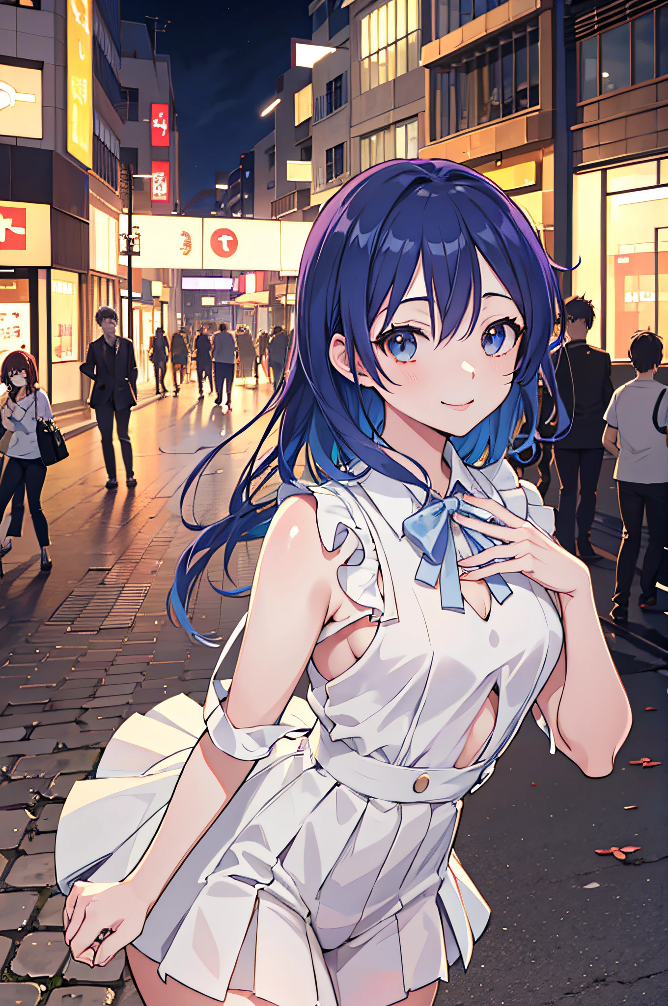 masutepiece, Best Quality, Illustration, Ultra-detailed, finely detail, hight resolution, 8K Wallpaper, Perfect dynamic composition, Beautiful detailed eyes, doress,Medium Hair,mid-chest, Natural Color Lip, Random and sexy poses,Smile,Aoyama Street Walk