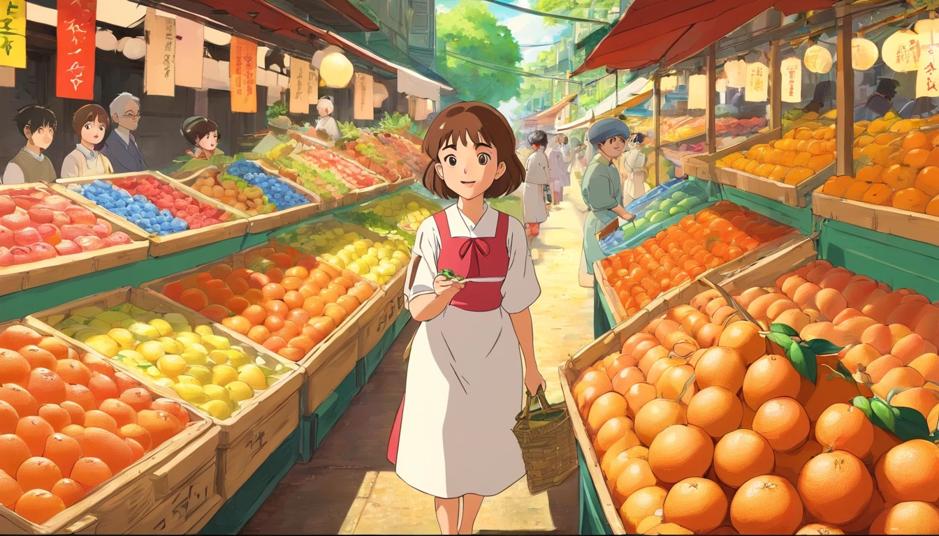 There are people selling grapefruit at the market